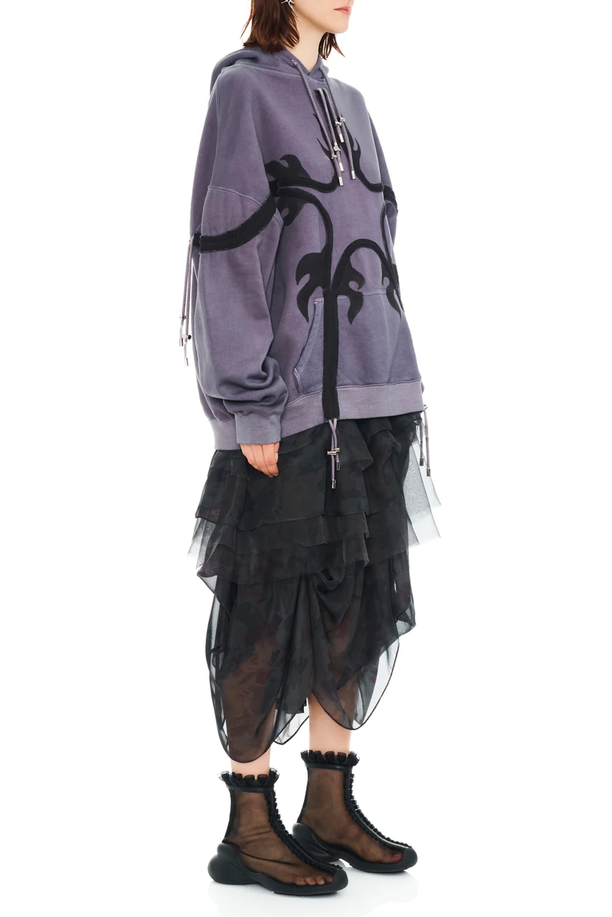 COLLINA STRADA Star Hoodie - Charcoal Flames
