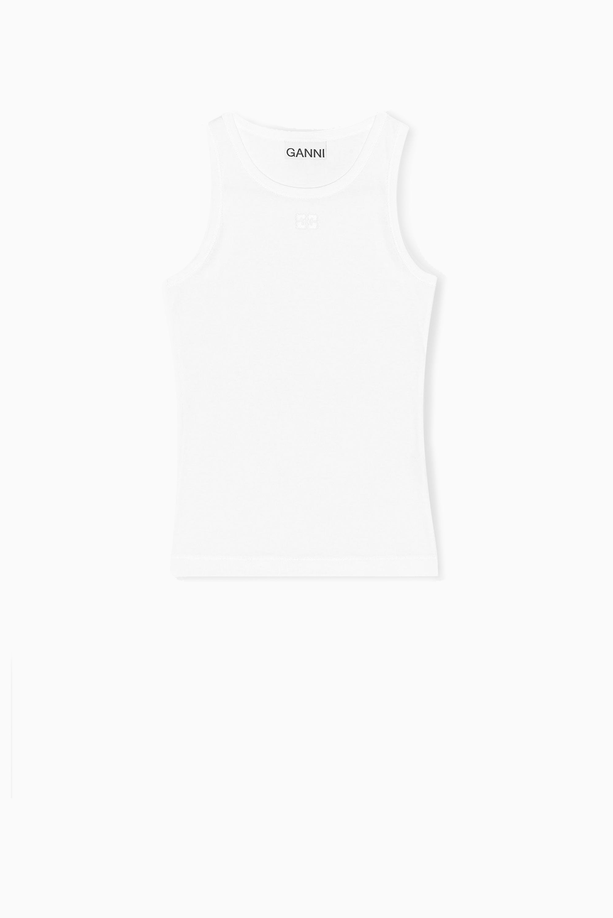 GANNI Soft Cotton Rib Tank Top - Bright White