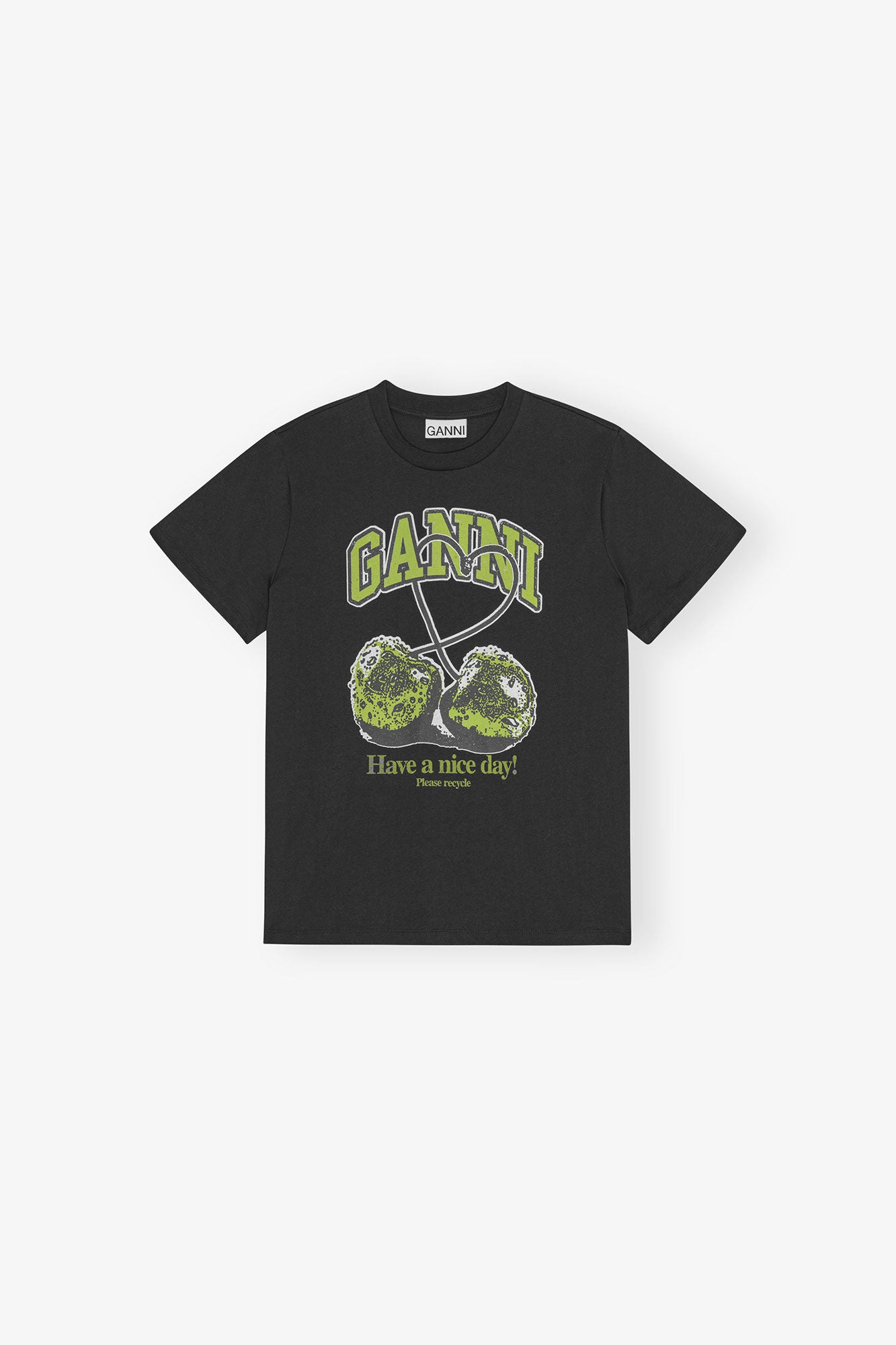 GANNI Basic Jersey Green Cherry Relaxed T Shirt - Phantom