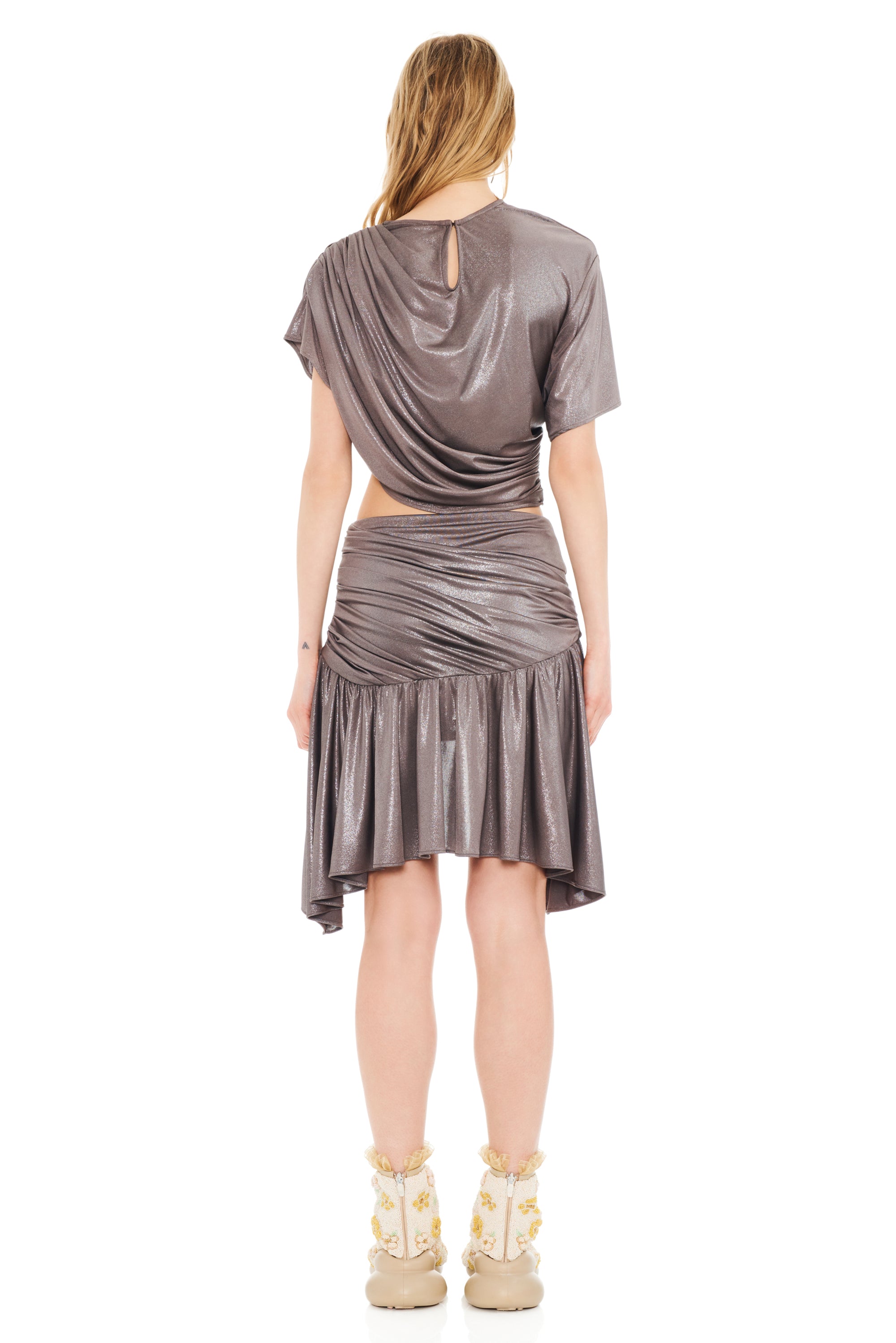 COLLINA STRADA Celosia Mini Skirt - Silver Lame