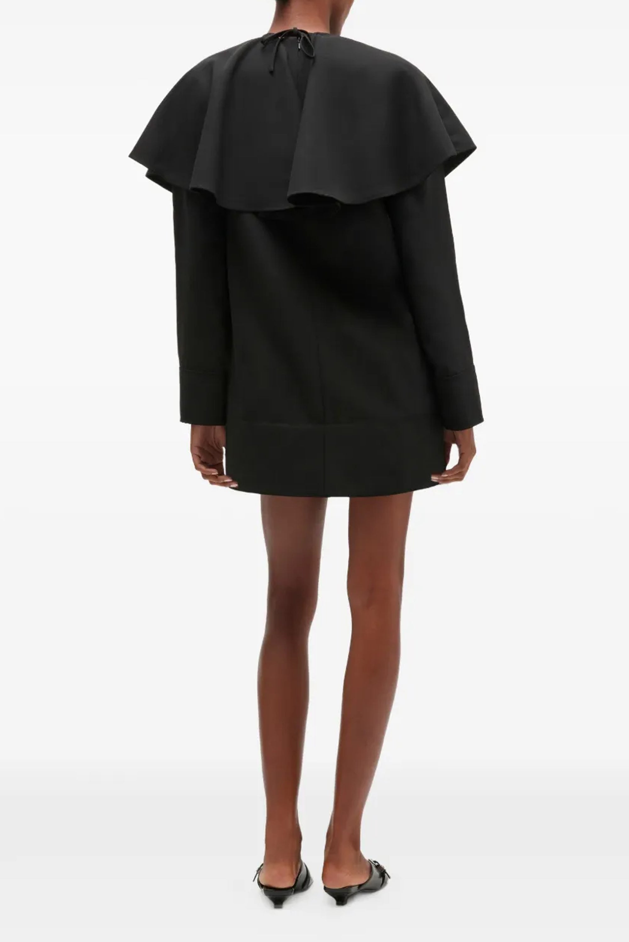 GANNI Light Twill Suiting  Circle Collar Mini Dress - Black