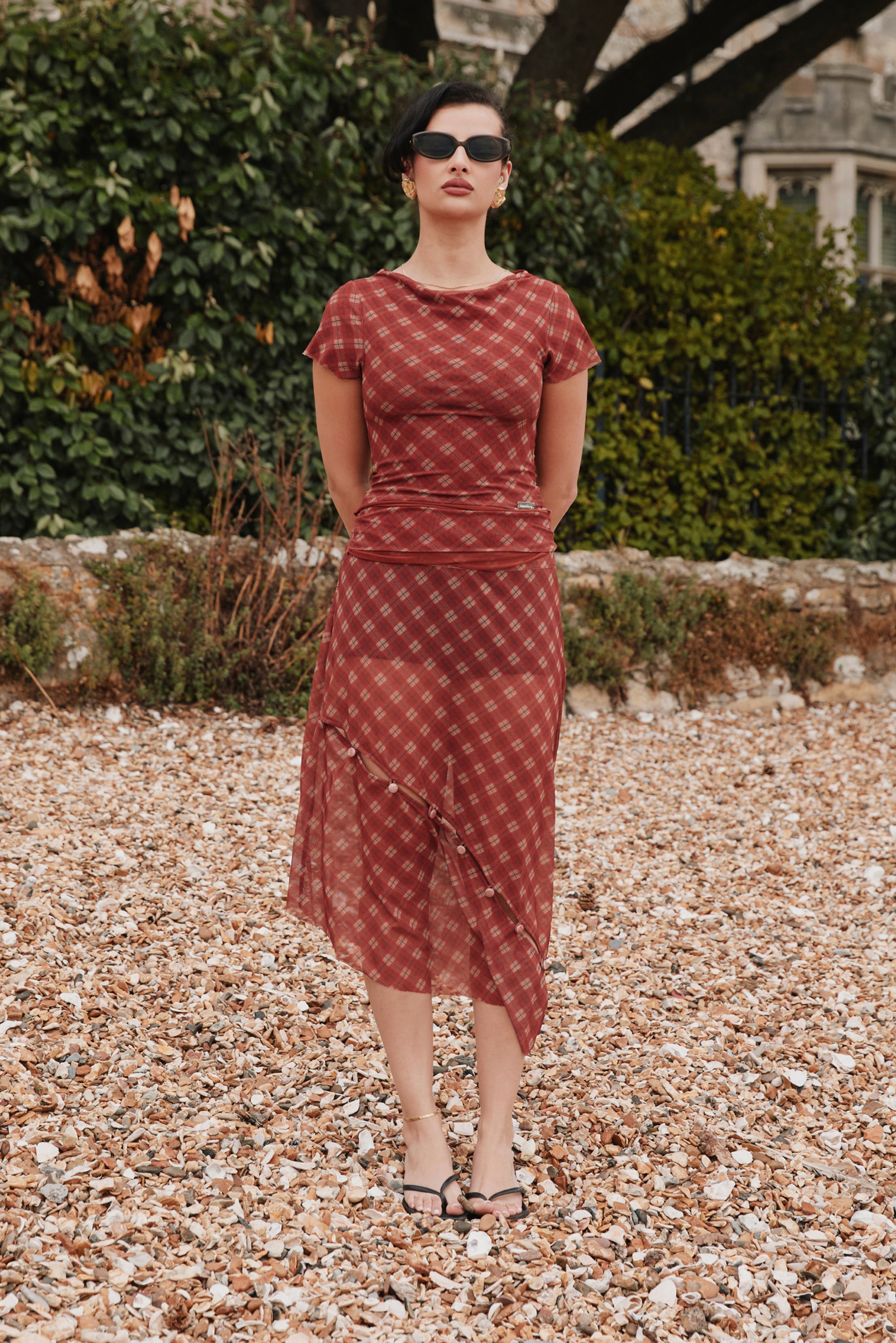 HOUSE OF SUNNY Retro Check Mesh Skirt - Multi
