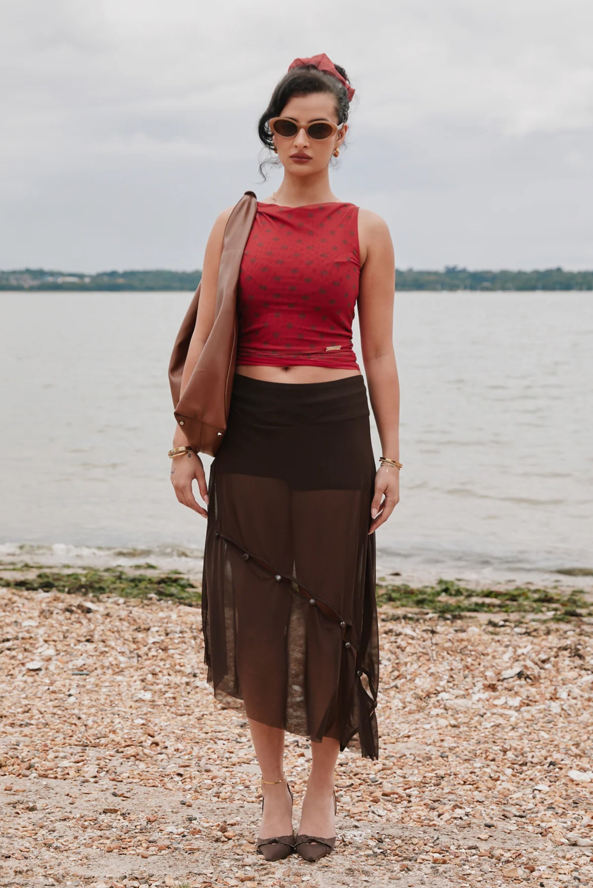 HOUSE OF SUNNY The Rosewood Mesh Skirt - Brown