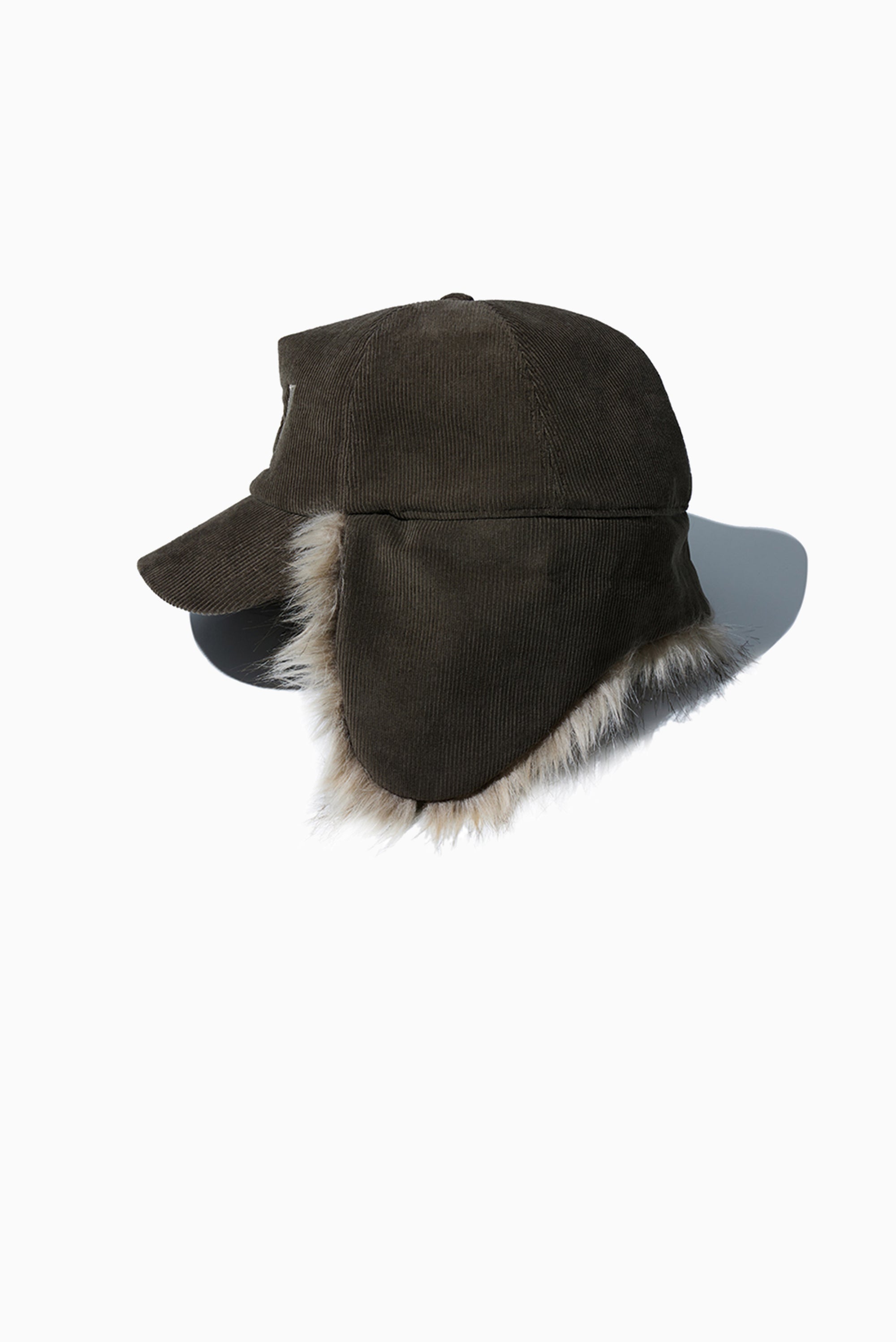 OPEN YY Faux Fur Corduroy Earflap Cap - Khaki