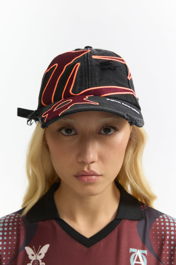 Seven Eighths Baseball Cap - Black wash/deep red