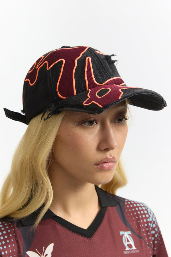 Seven Eighths Baseball Cap - Black wash/deep red