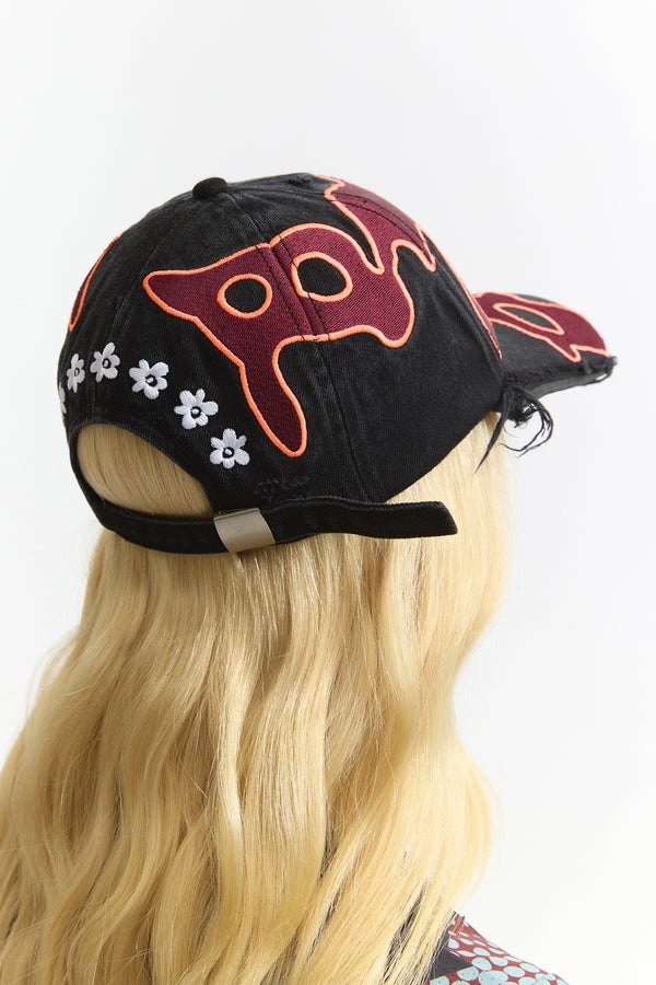 Seven Eighths Baseball Cap - Black wash/deep red