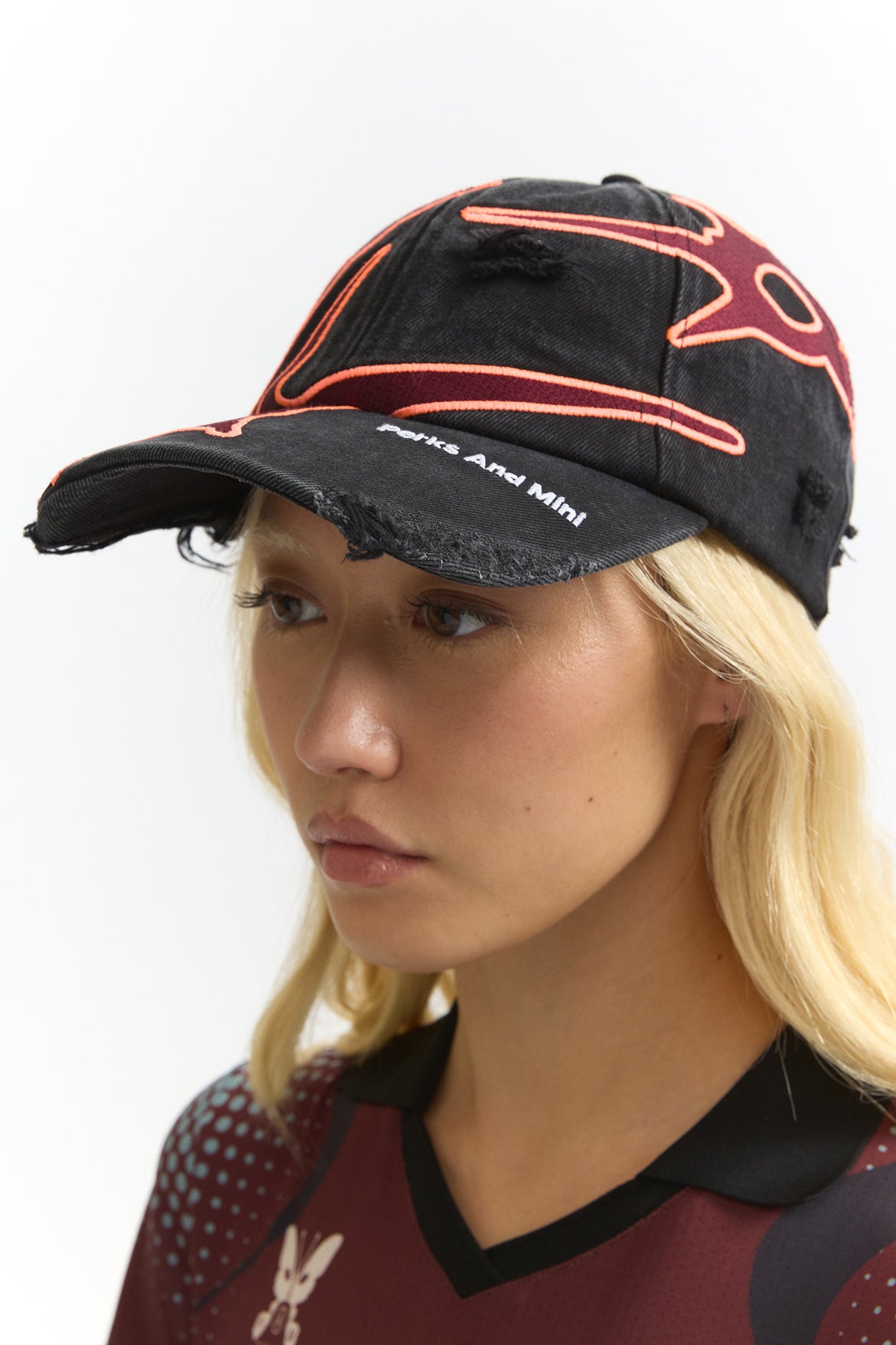 Seven Eighths Baseball Cap - Black wash/deep red