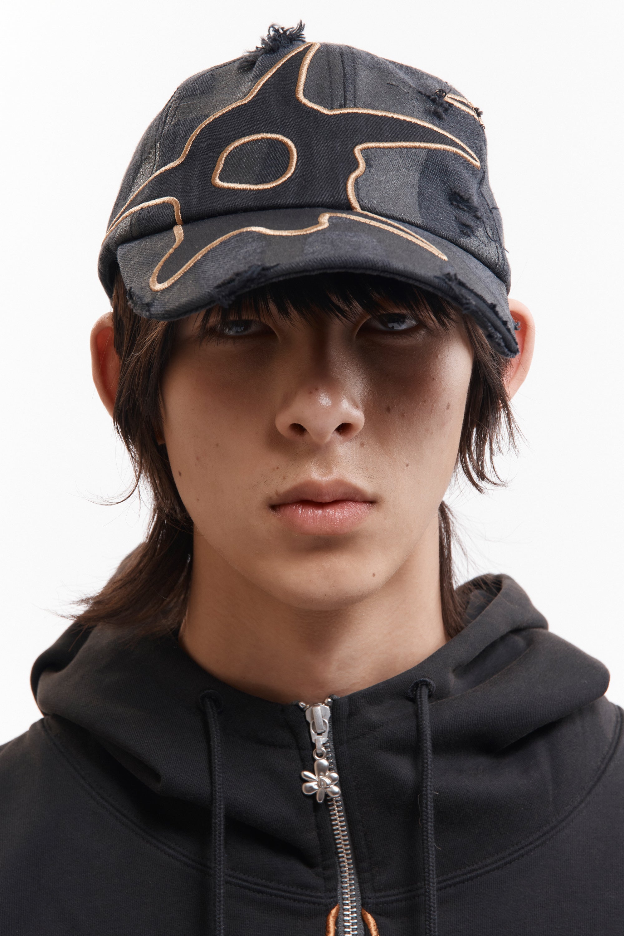 Distressed Urchin Tag Baseball Cap - Black Wash