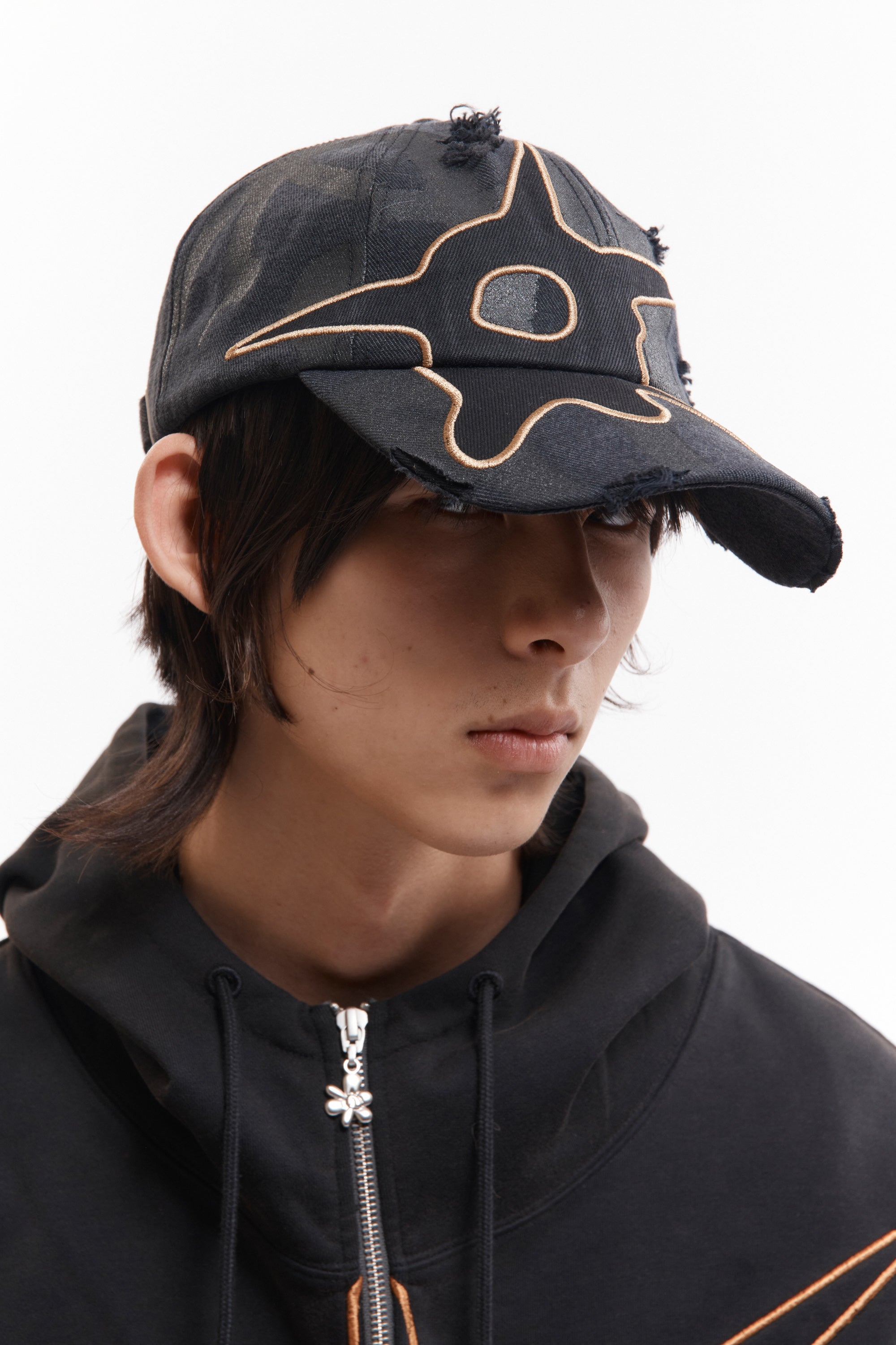 Distressed Urchin Tag Baseball Cap - Black Wash