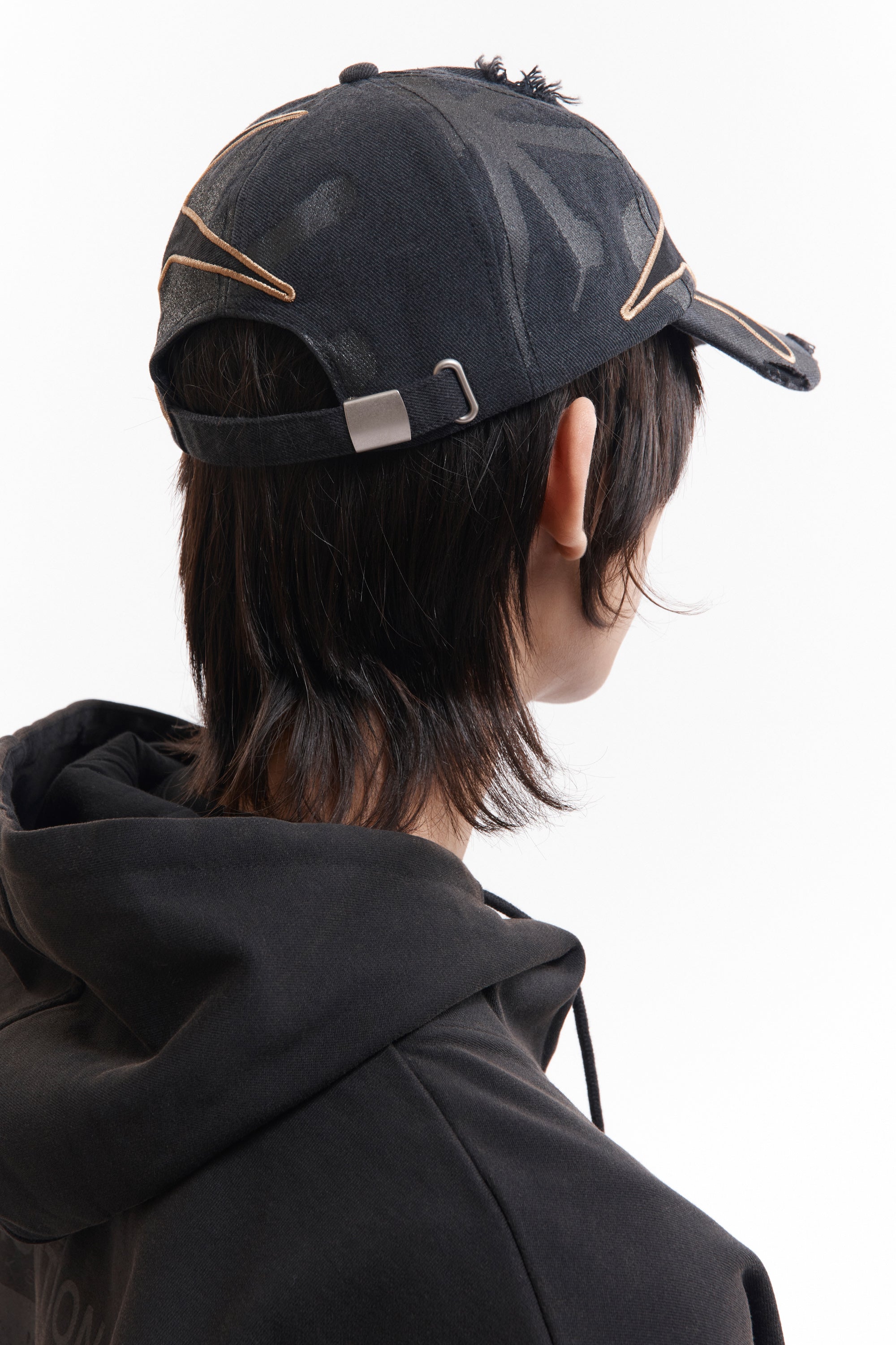 Distressed Urchin Tag Baseball Cap - Black Wash