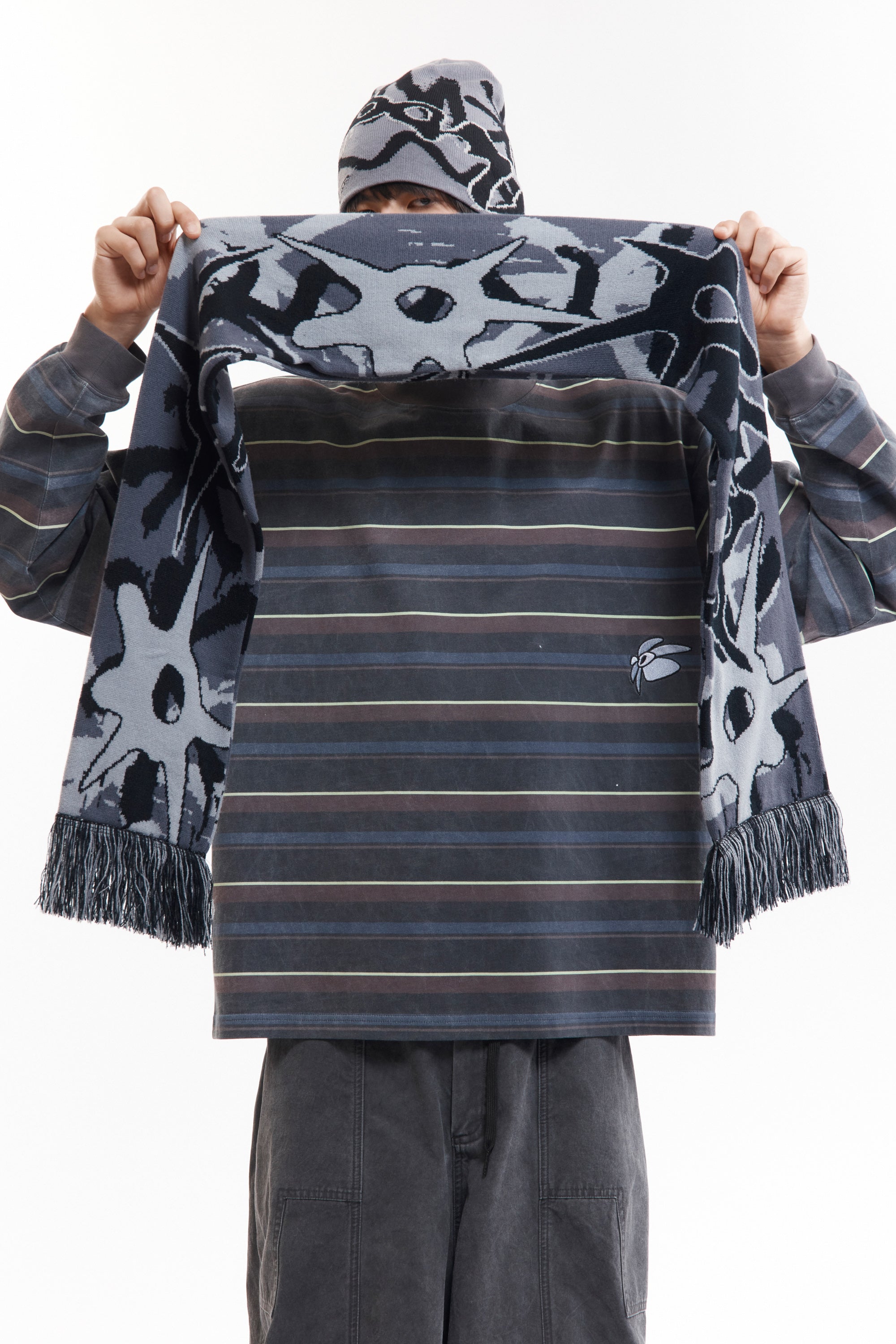 Multi Shot Urchin Bonnet Scarf - Grey