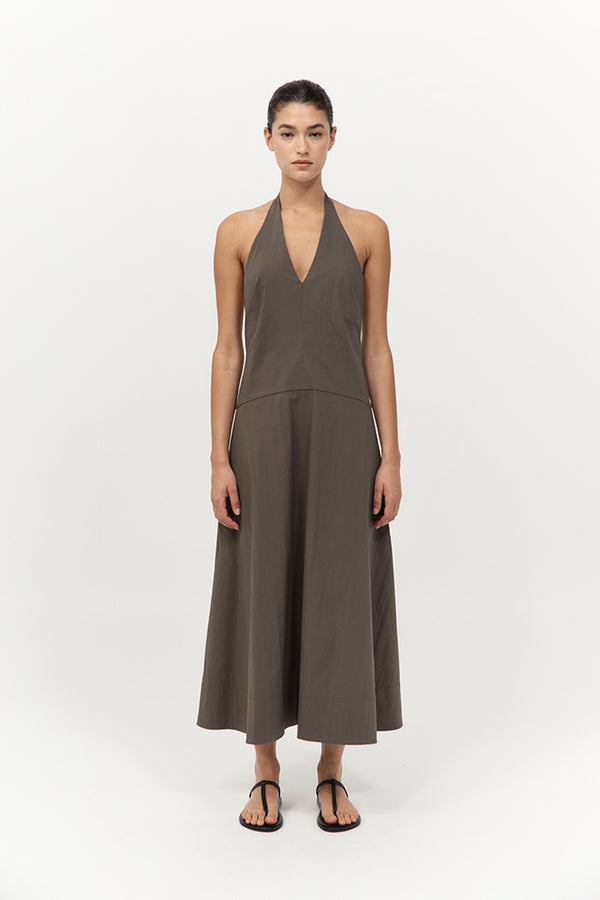ST. AGNI Halter Plunge Dress - Khaki