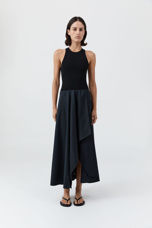Knit Bodice Asymm Dress - Black