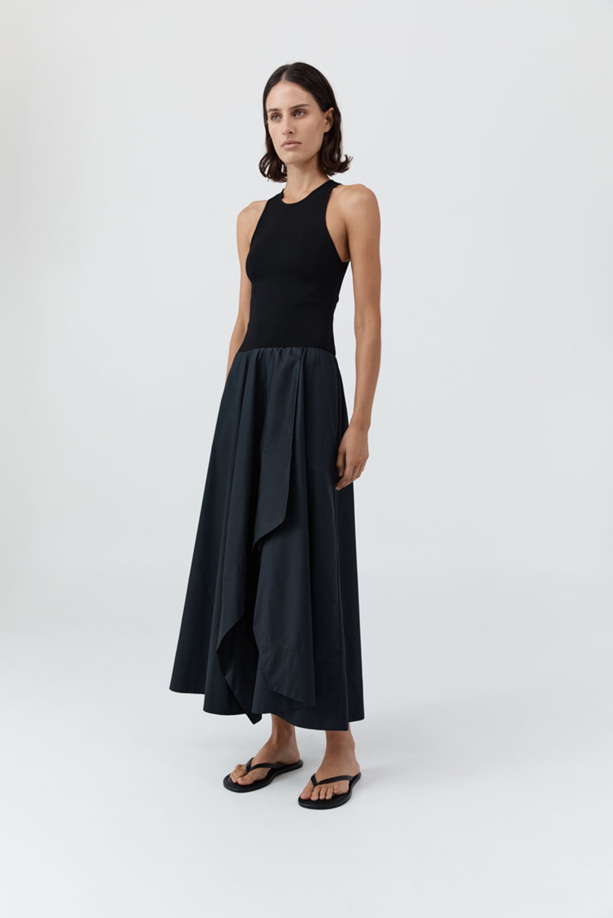 Knit Bodice Asymm Dress - Black