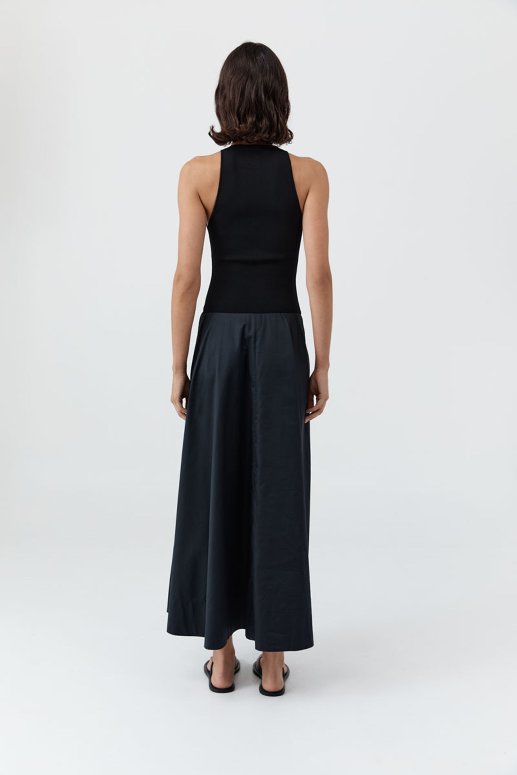 Knit Bodice Asymm Dress - Black