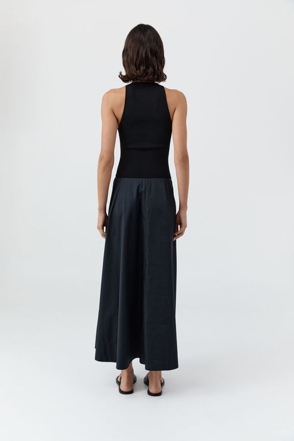 Knit Bodice Asymm Dress - Black