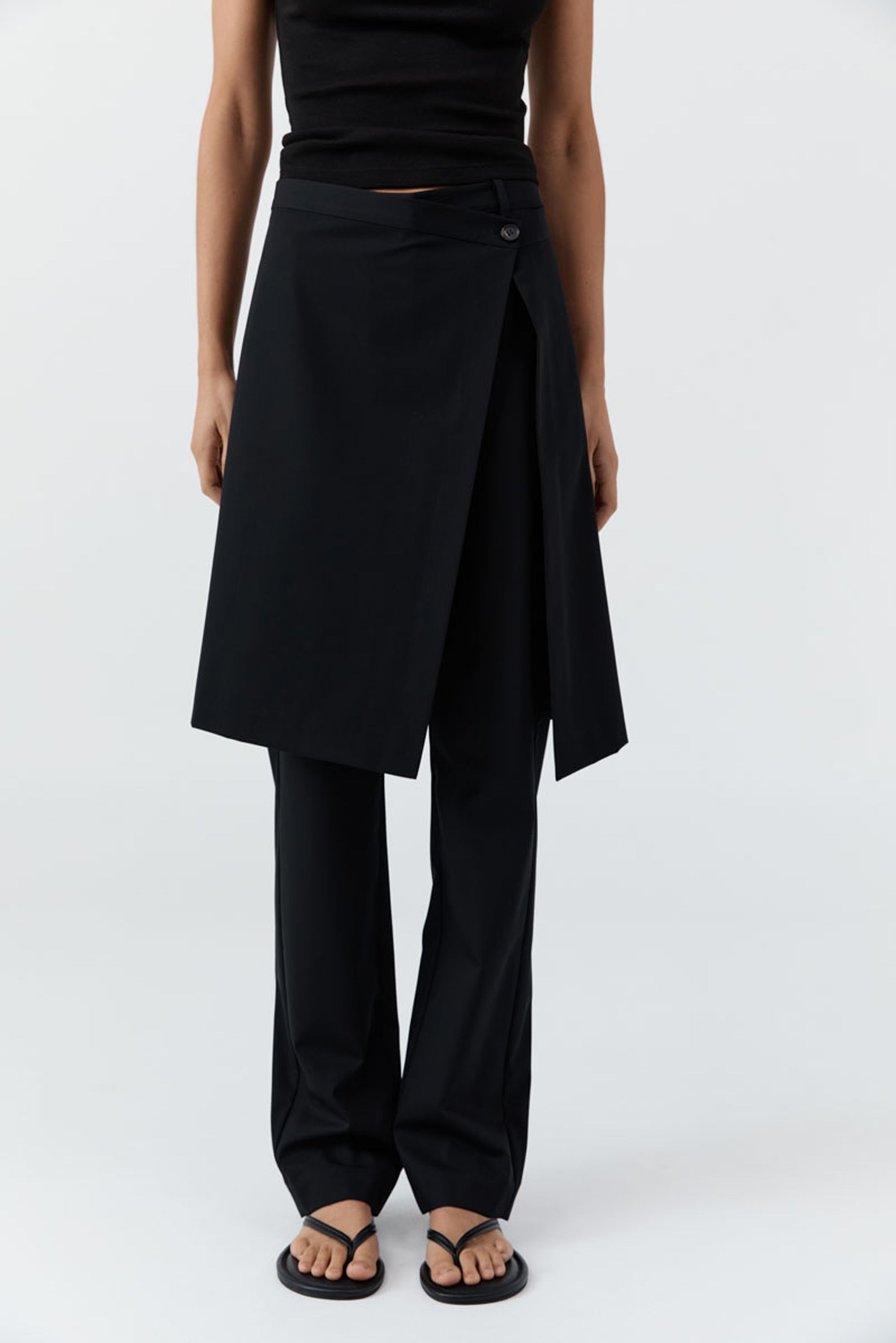 Wool Hybrid Skirt Pants - Black