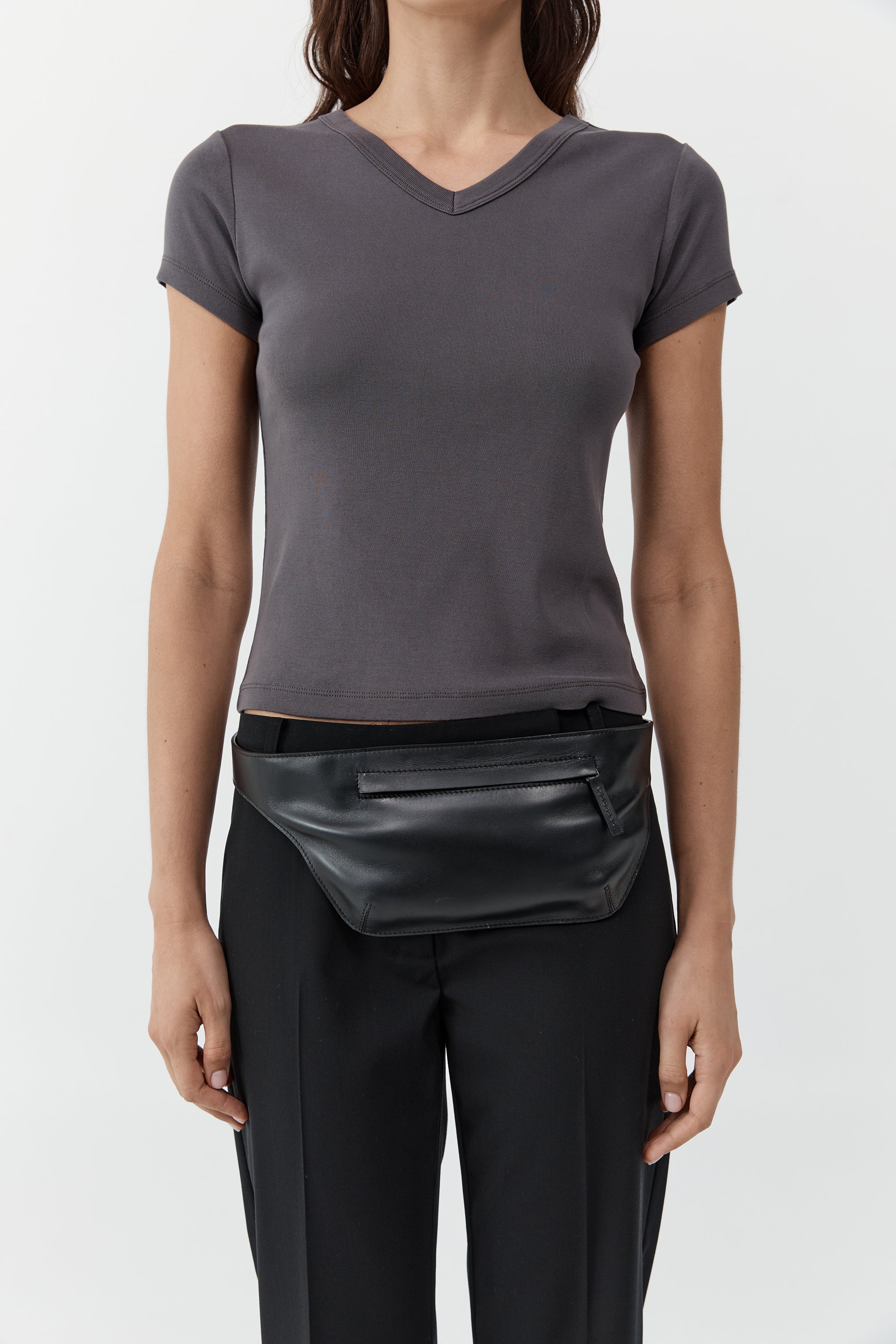 Organic Cotton V Neck Tee - Soot