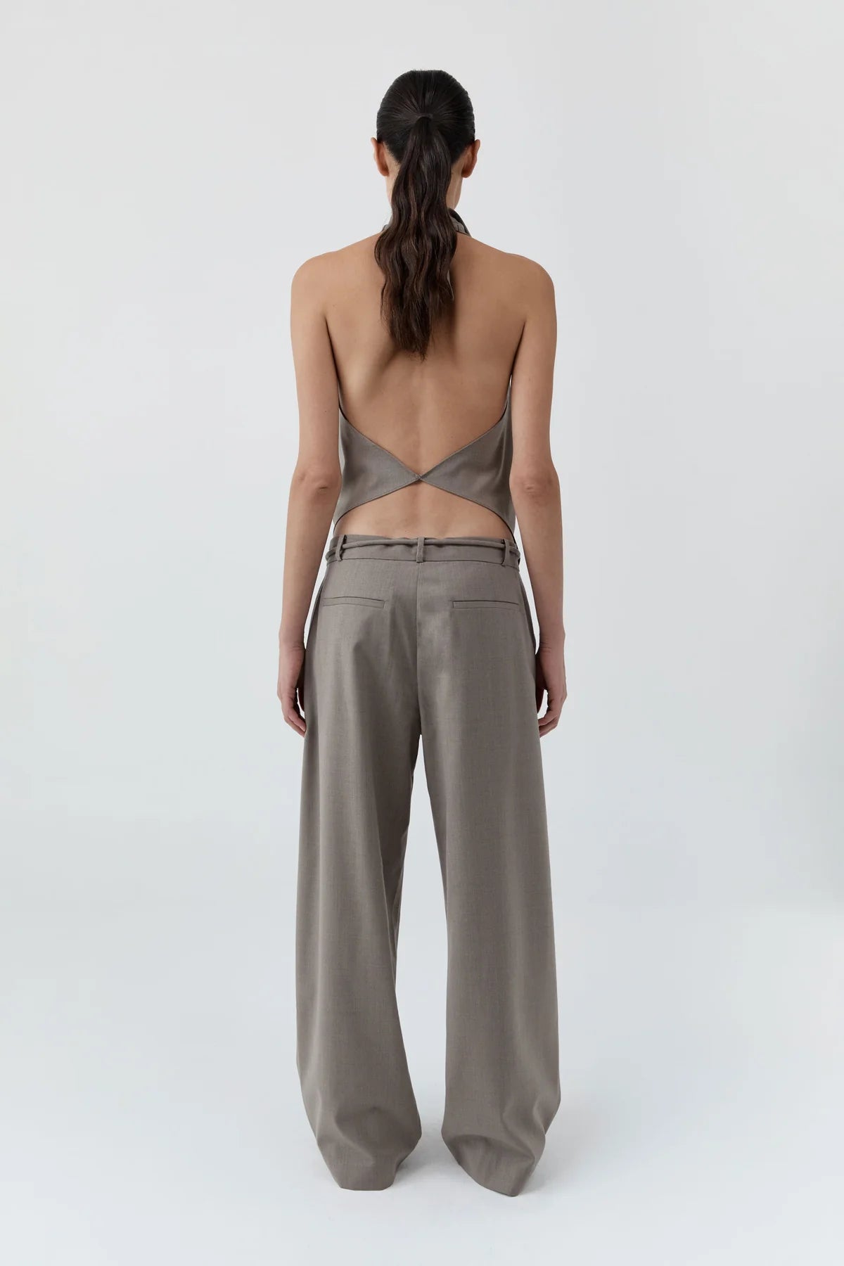 Wool Cowl Backless Top - Light Taupe