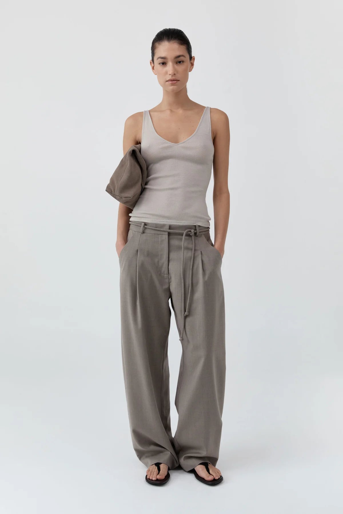 Tailored Barrel Pants- Light Taupe