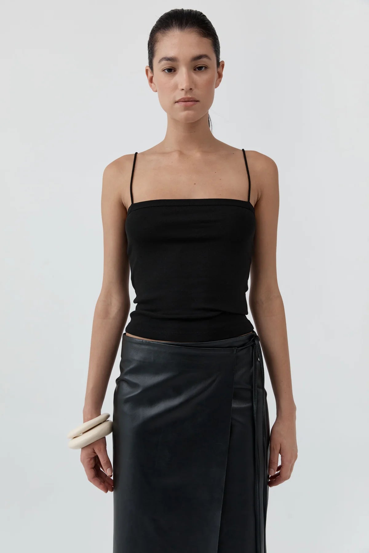 Organic Cotton Square Neck Cami - Black