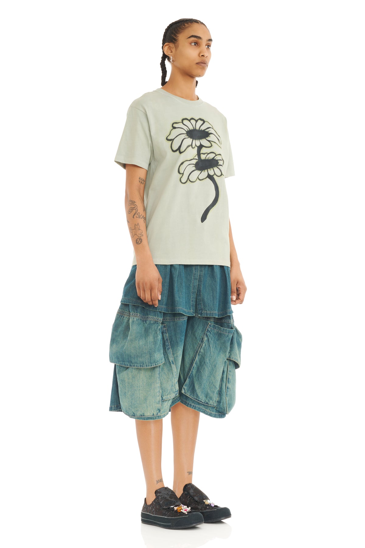Painted Tee - Olive Twin Flowers