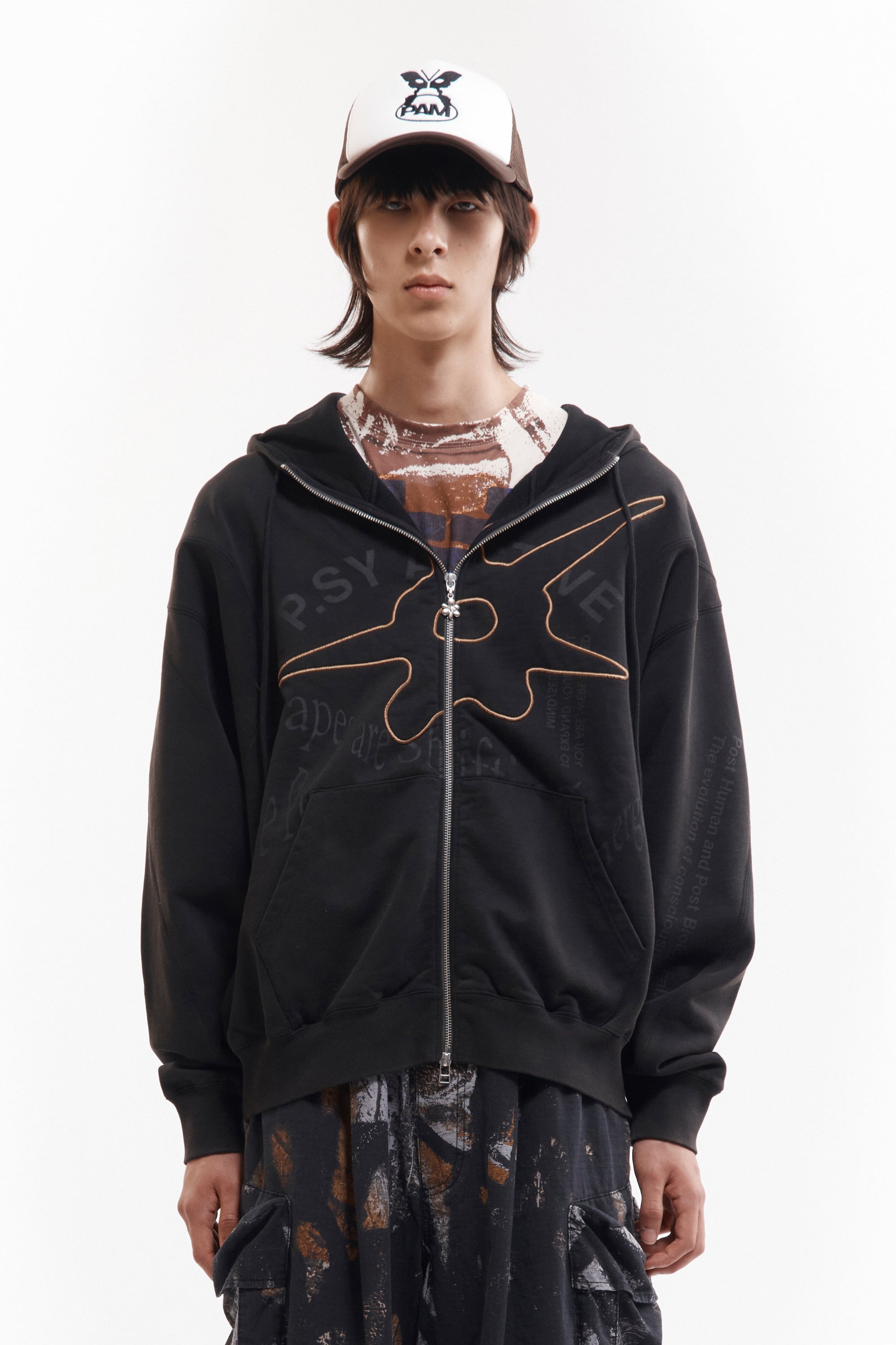 Shape Shift Hooded Zip Thru Sweat - Black Wash