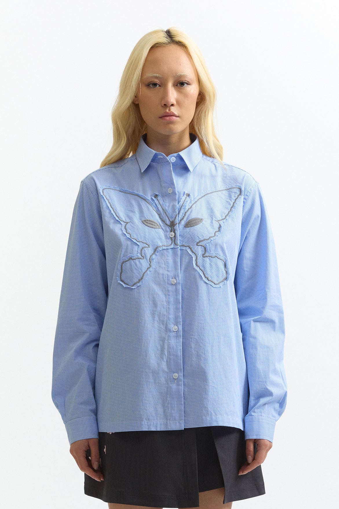 Alien Kiss Gingham Shirt - Blue Stripe Gingham