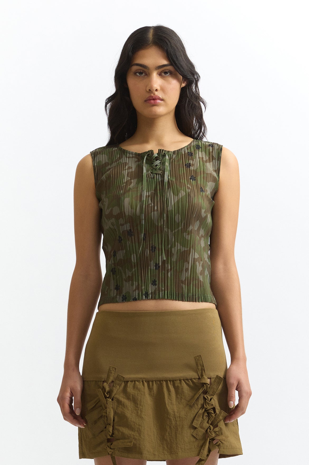 Kallima Pleated Tank Top - Camo
