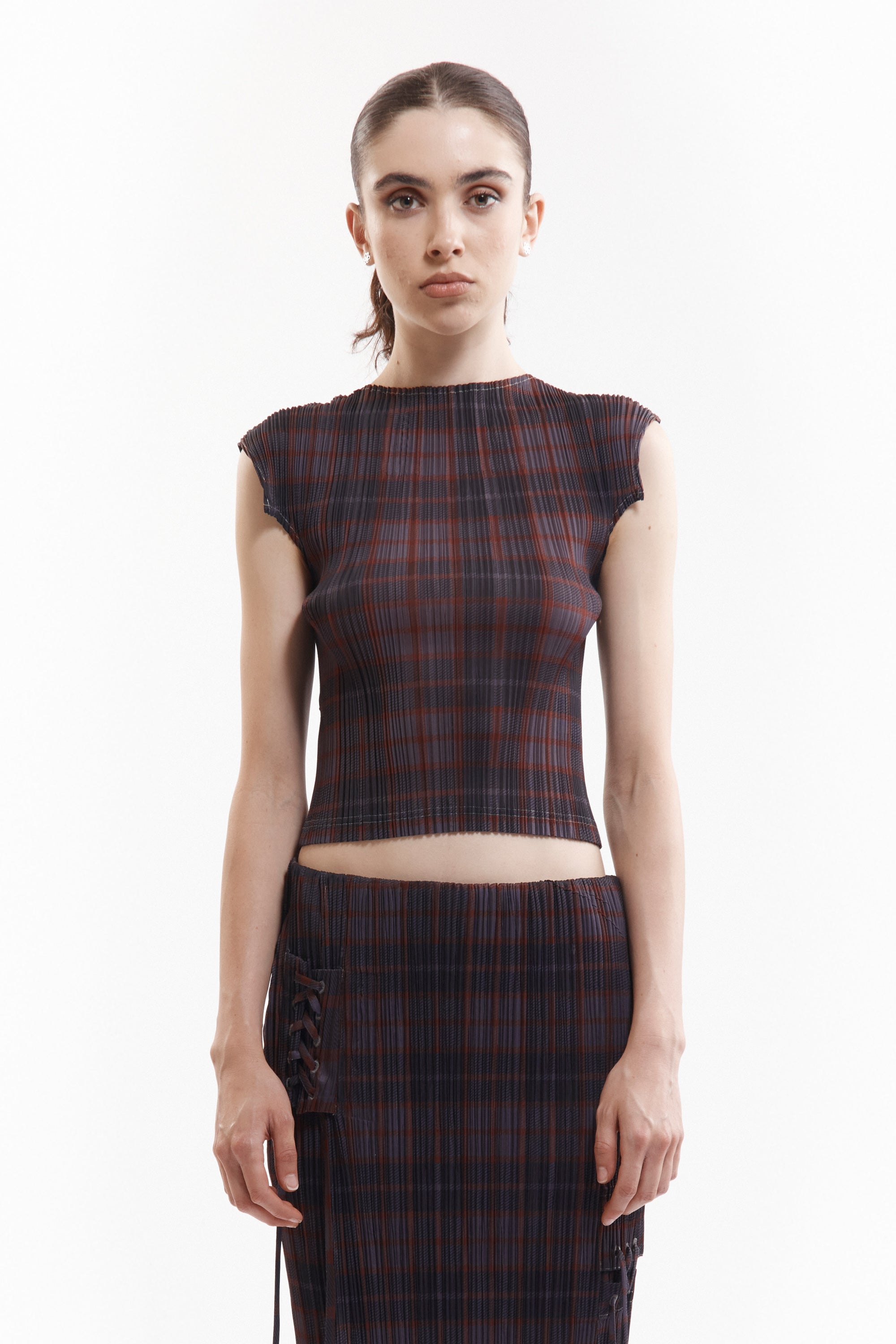 Bodhi Pleated Top - Grey Check