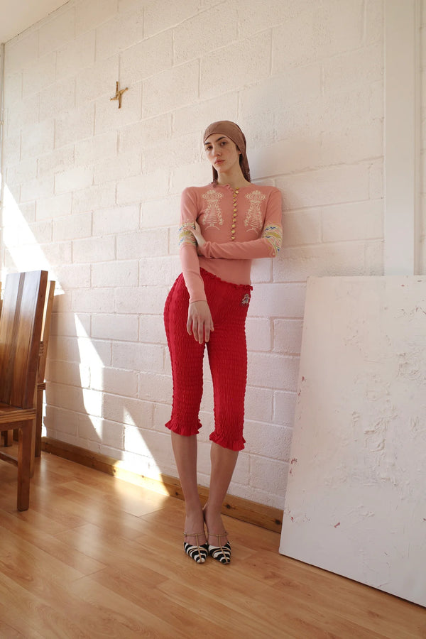 CONNER IVES Shirred Capri Trousers - Red