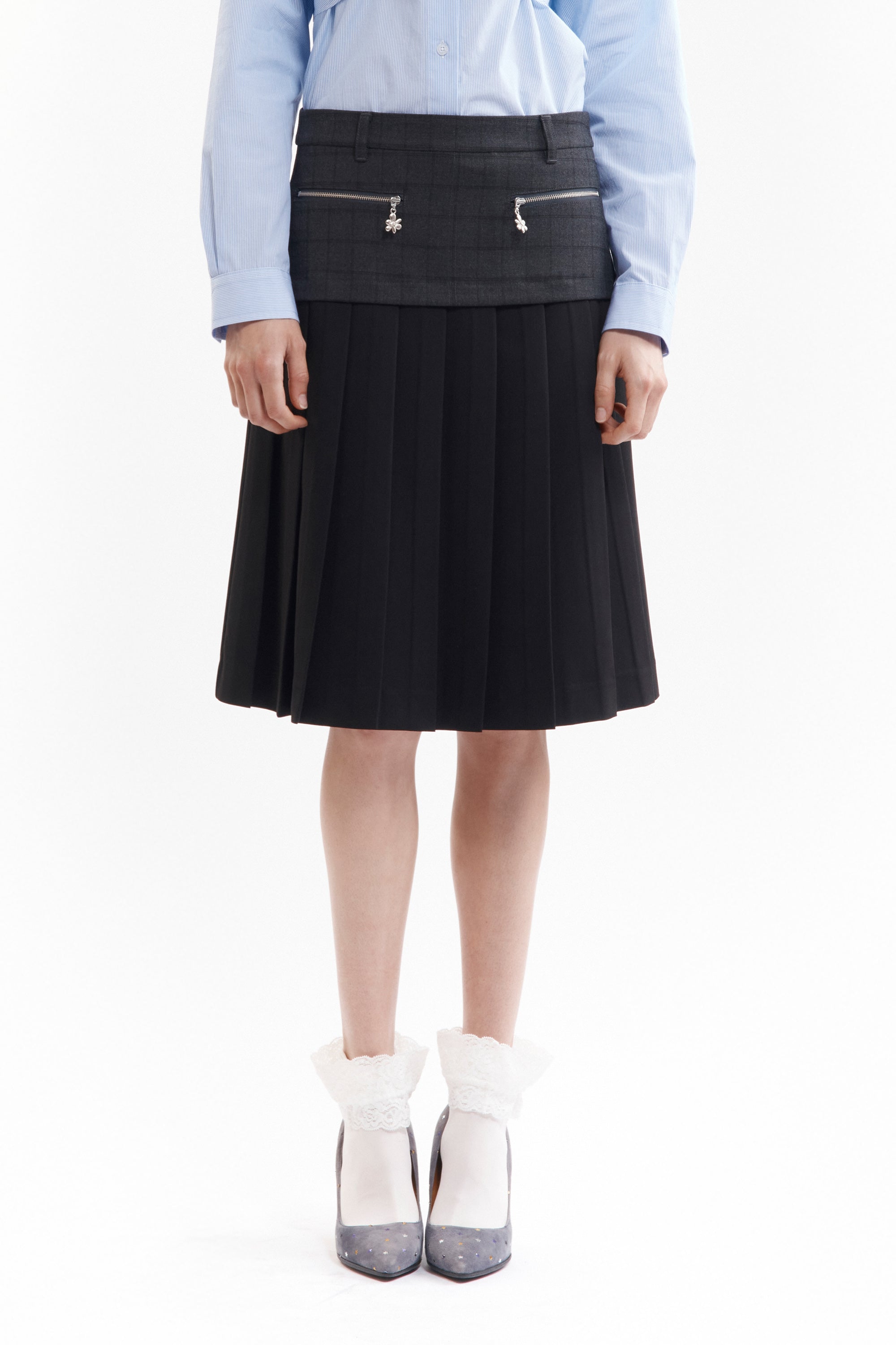 Spiral Jetty Pleat Skirt - Black/Grey