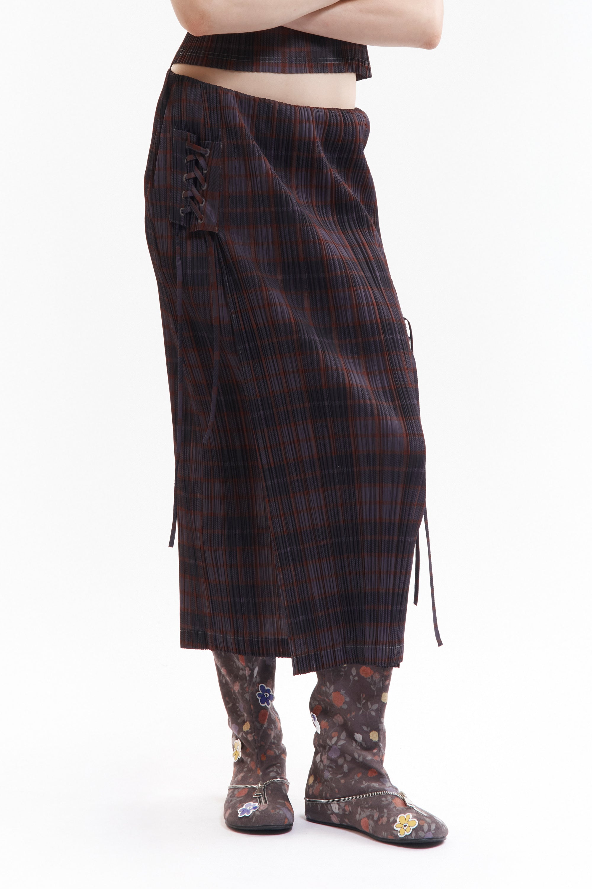 Bodhi Pleated Long Skirt - Grey Check