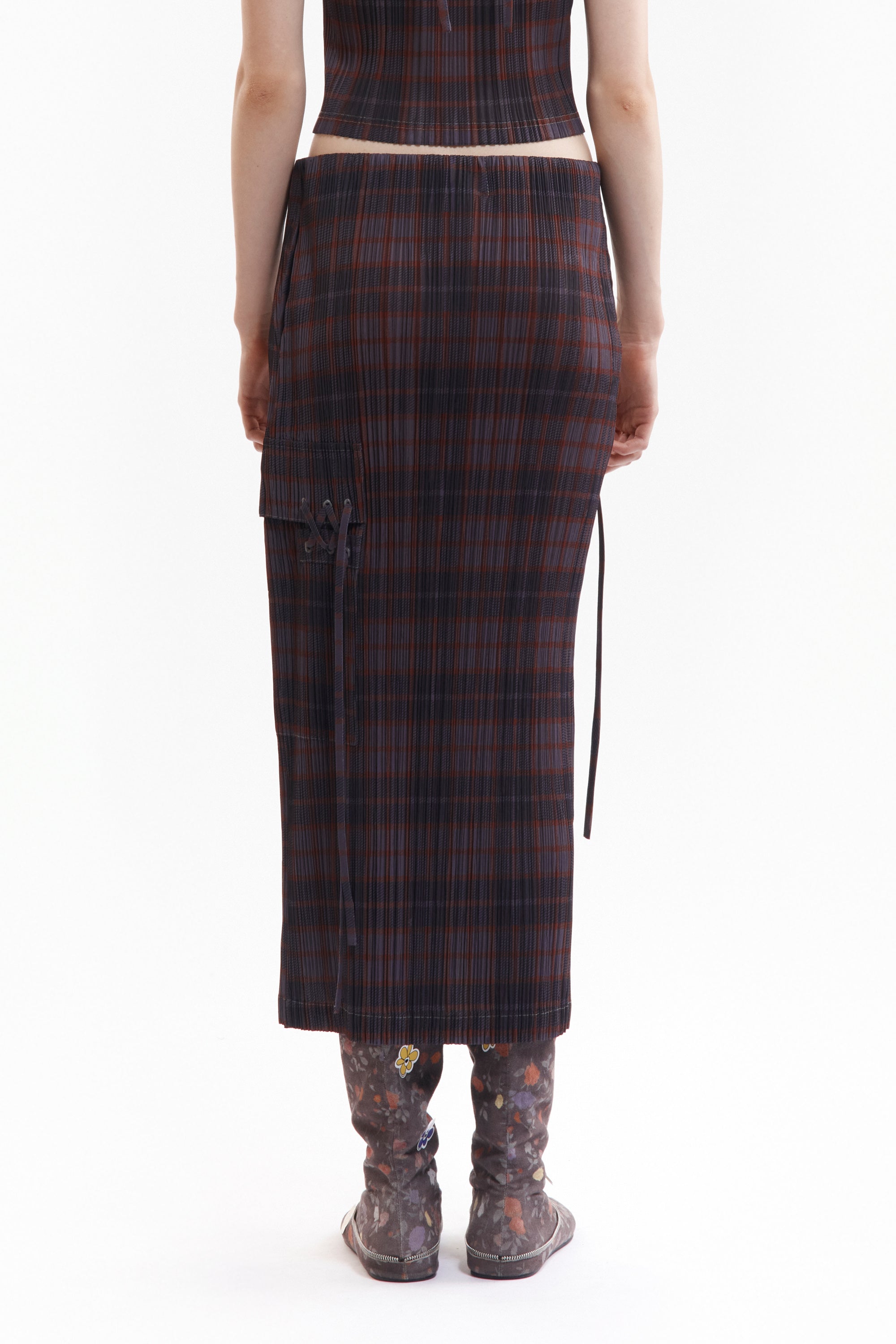Bodhi Pleated Long Skirt - Grey Check
