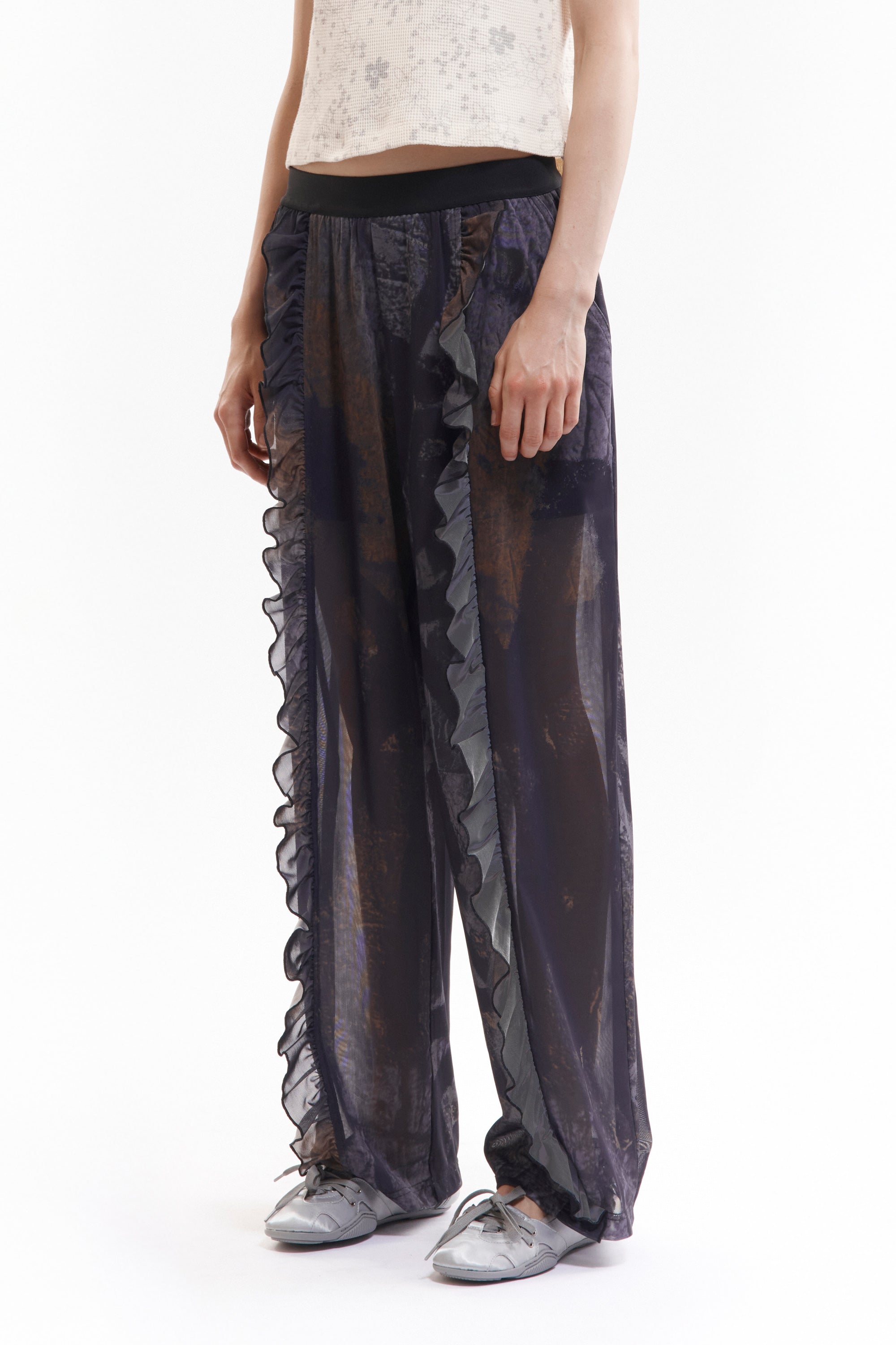 Murus Mesh Ruffle Trousers - Shadows
