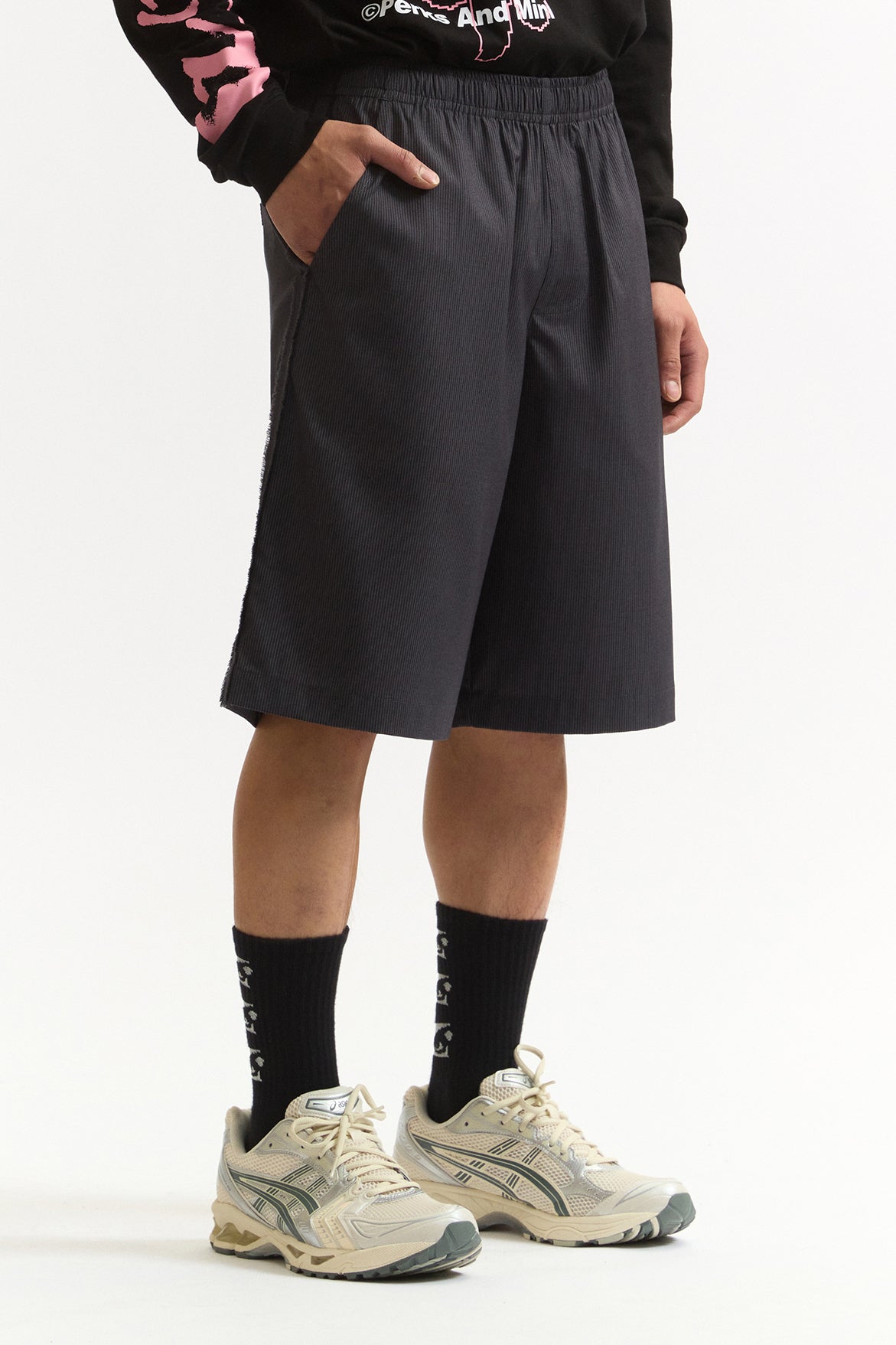 Pinstriped A Russell Shorts - Charcoal