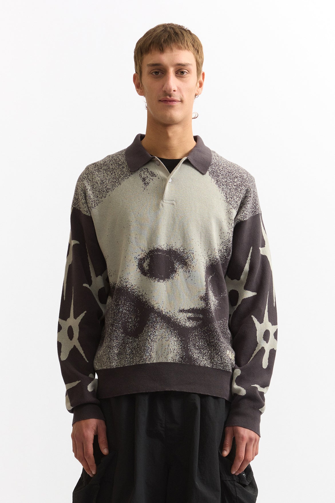 Celestial Knitted Polo Sweater - Grey Scale