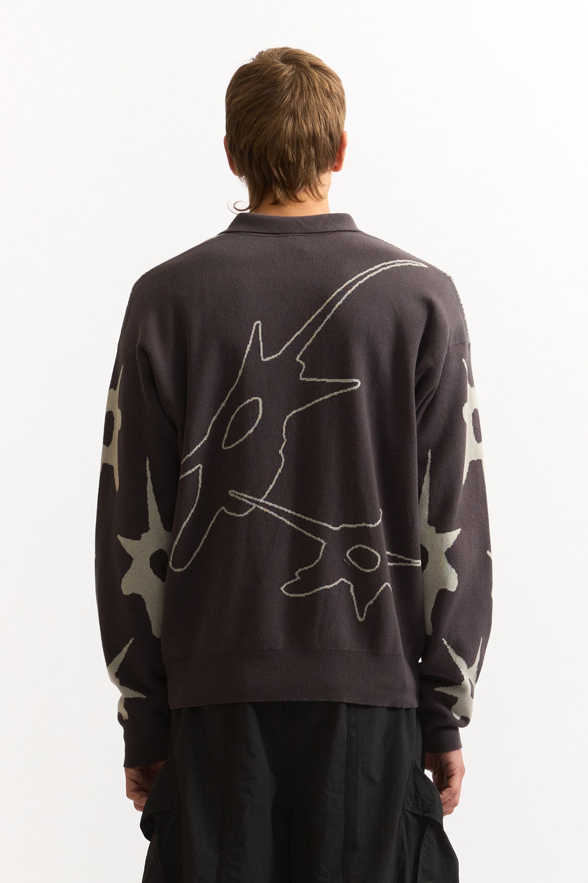 Celestial Knitted Polo Sweater - Grey Scale
