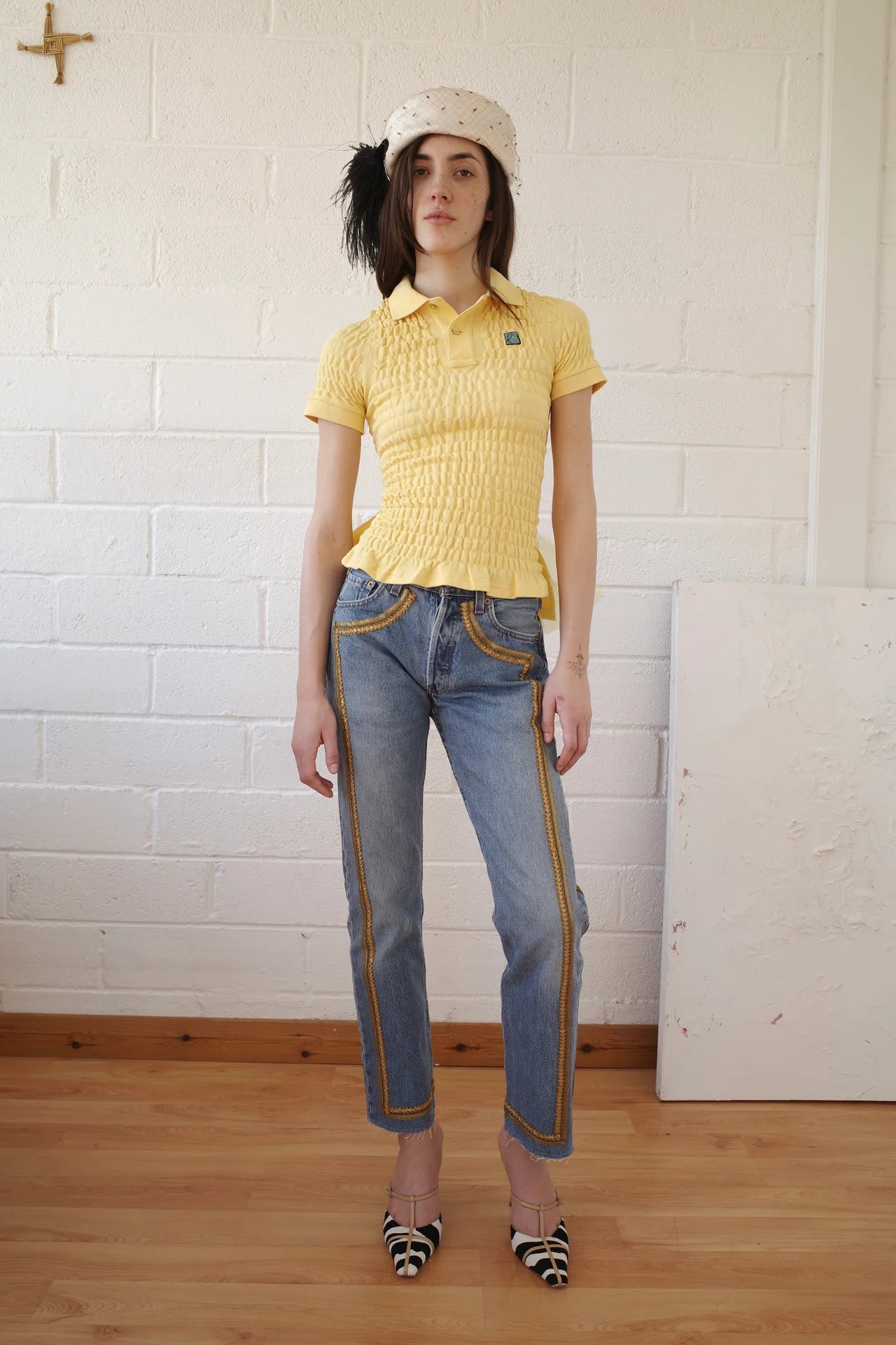 CONNER IVES Shirred Polo Bustle Shirt - Yellow