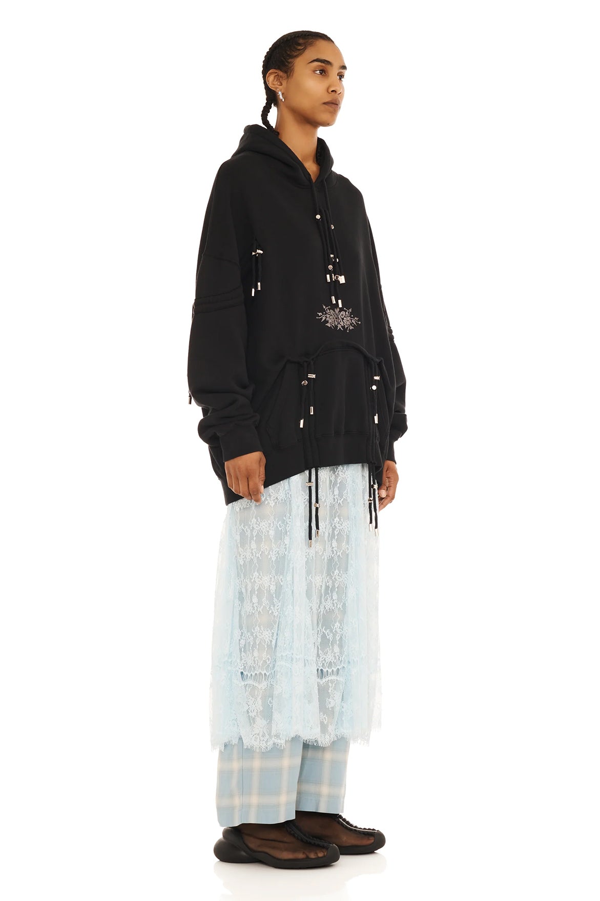 Rhinestone Burst Hoodie - Black