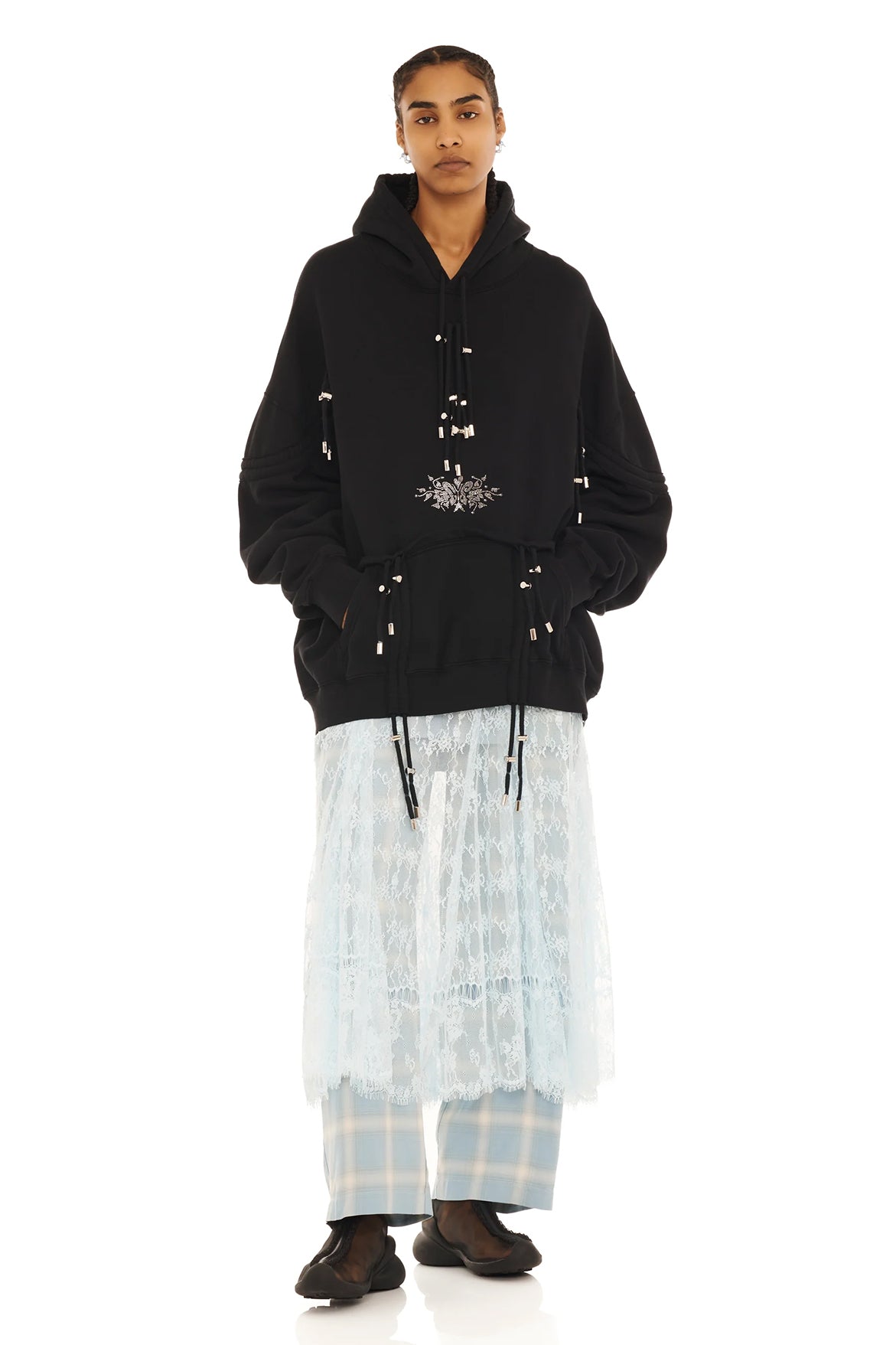 Rhinestone Burst Hoodie - Black