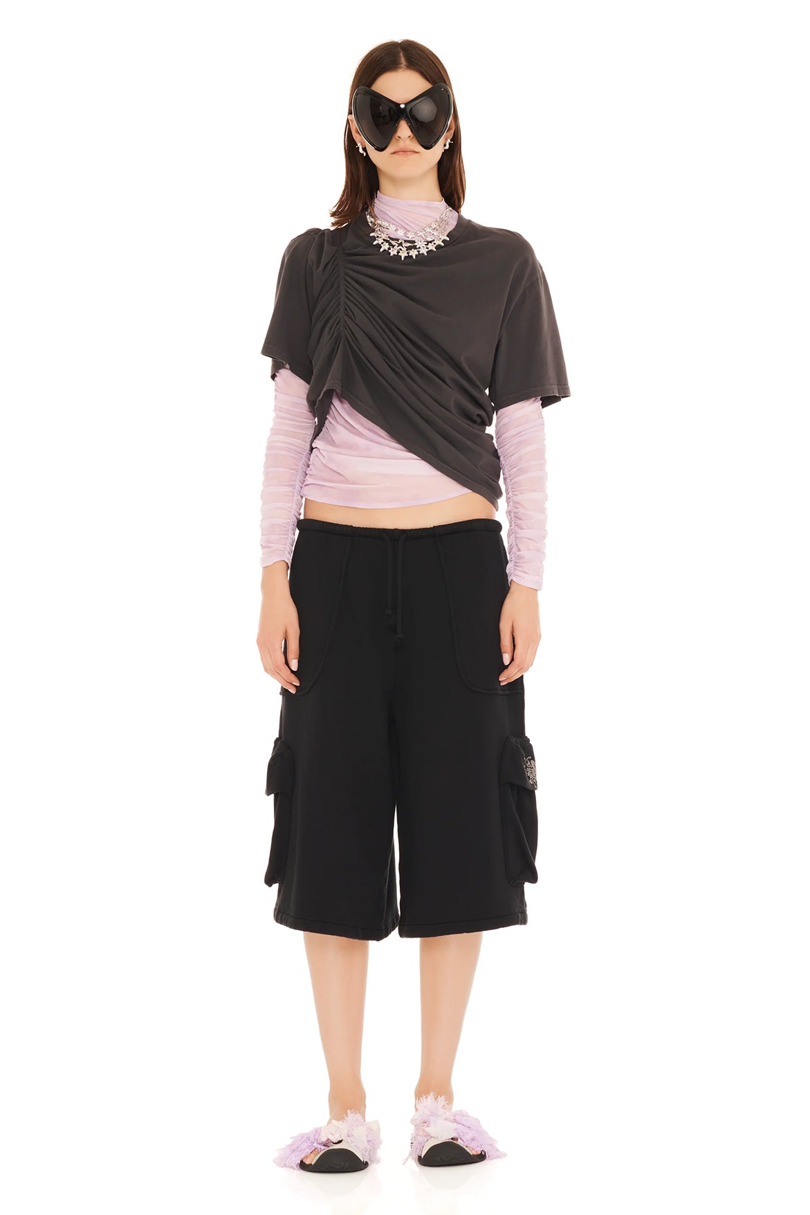 Rhinestone Cargo Sweatshorts - Black