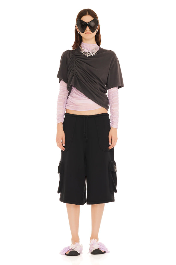 Rhinestone Cargo Sweatshorts - Black