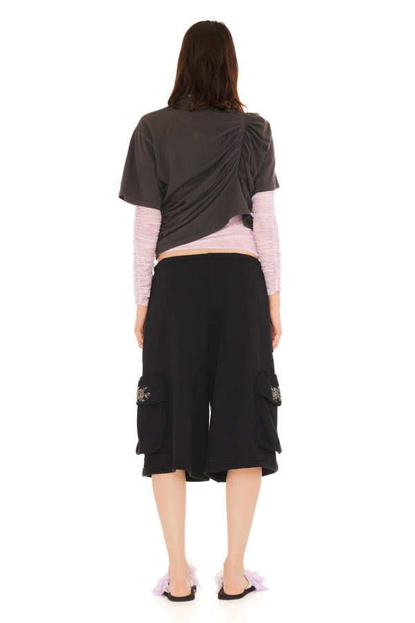 Rhinestone Cargo Sweatshorts - Black