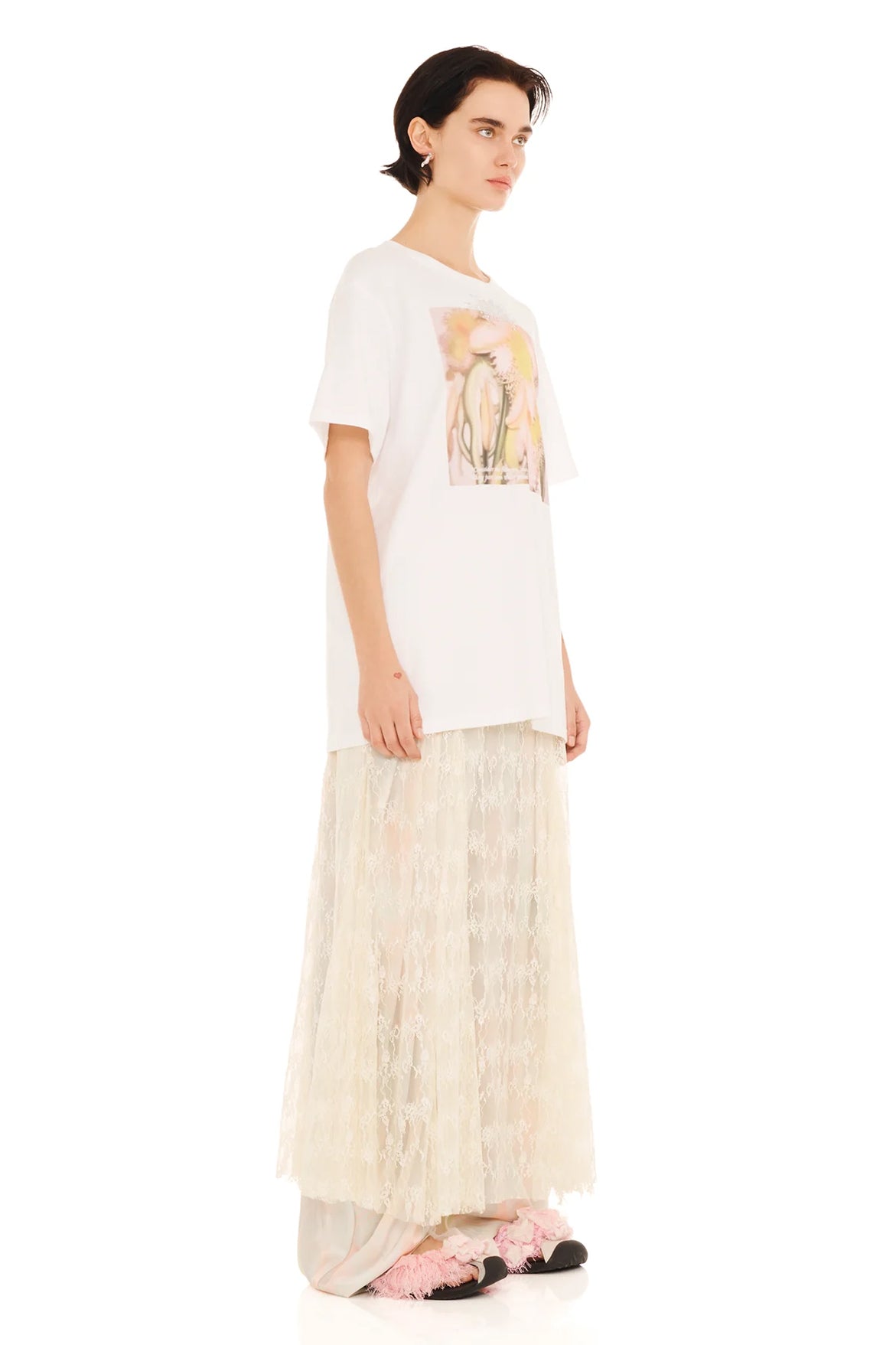Flower Petal Tee - Rhinestone/White