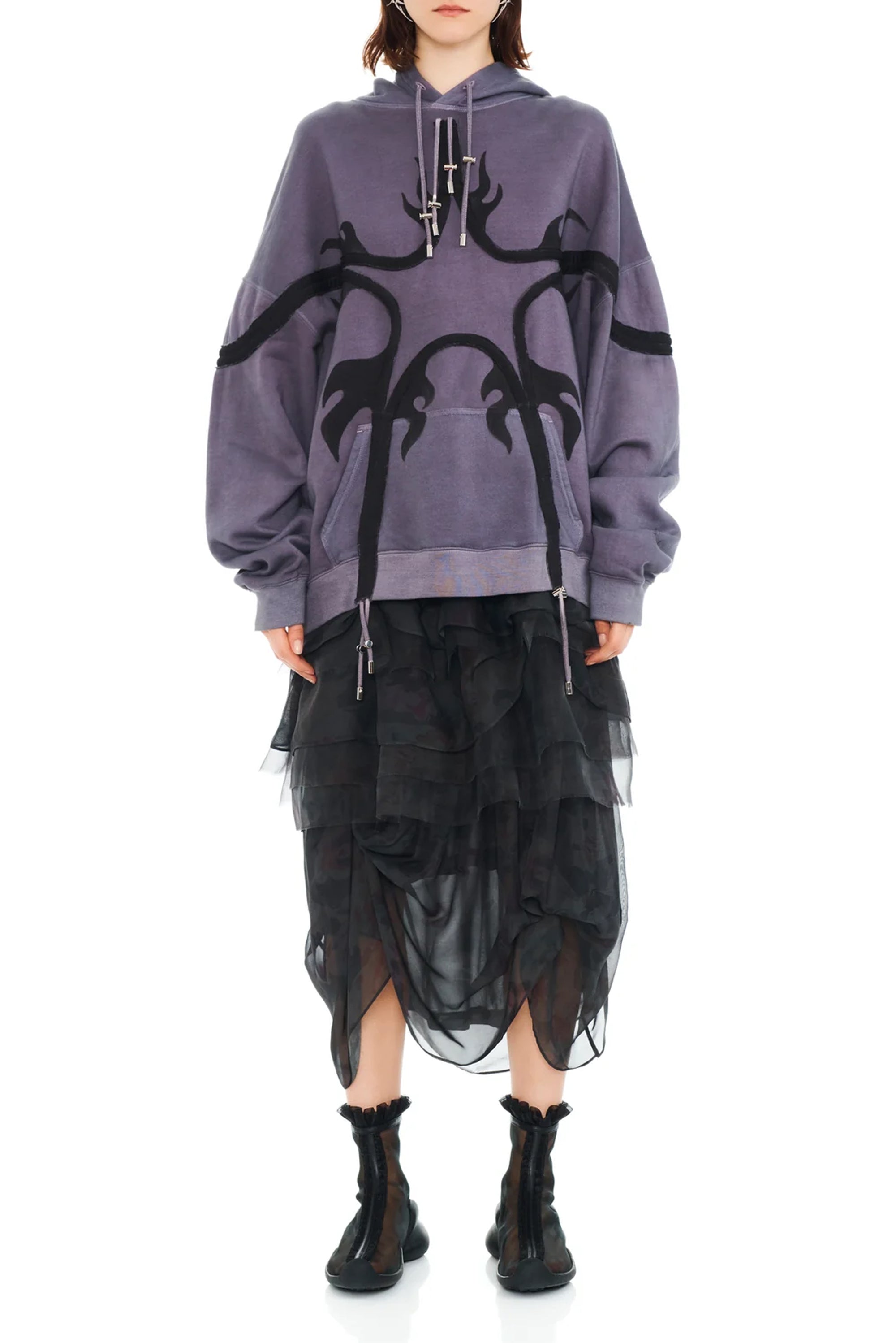 COLLINA STRADA Star Hoodie - Charcoal Flames