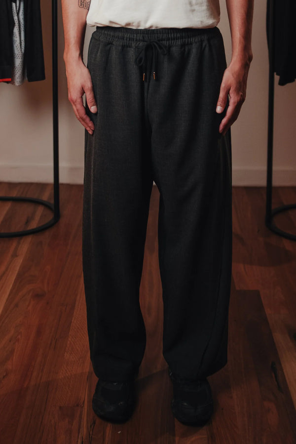 FRONT OFFICE Double Side-Pleated Track Pant - Charcoal