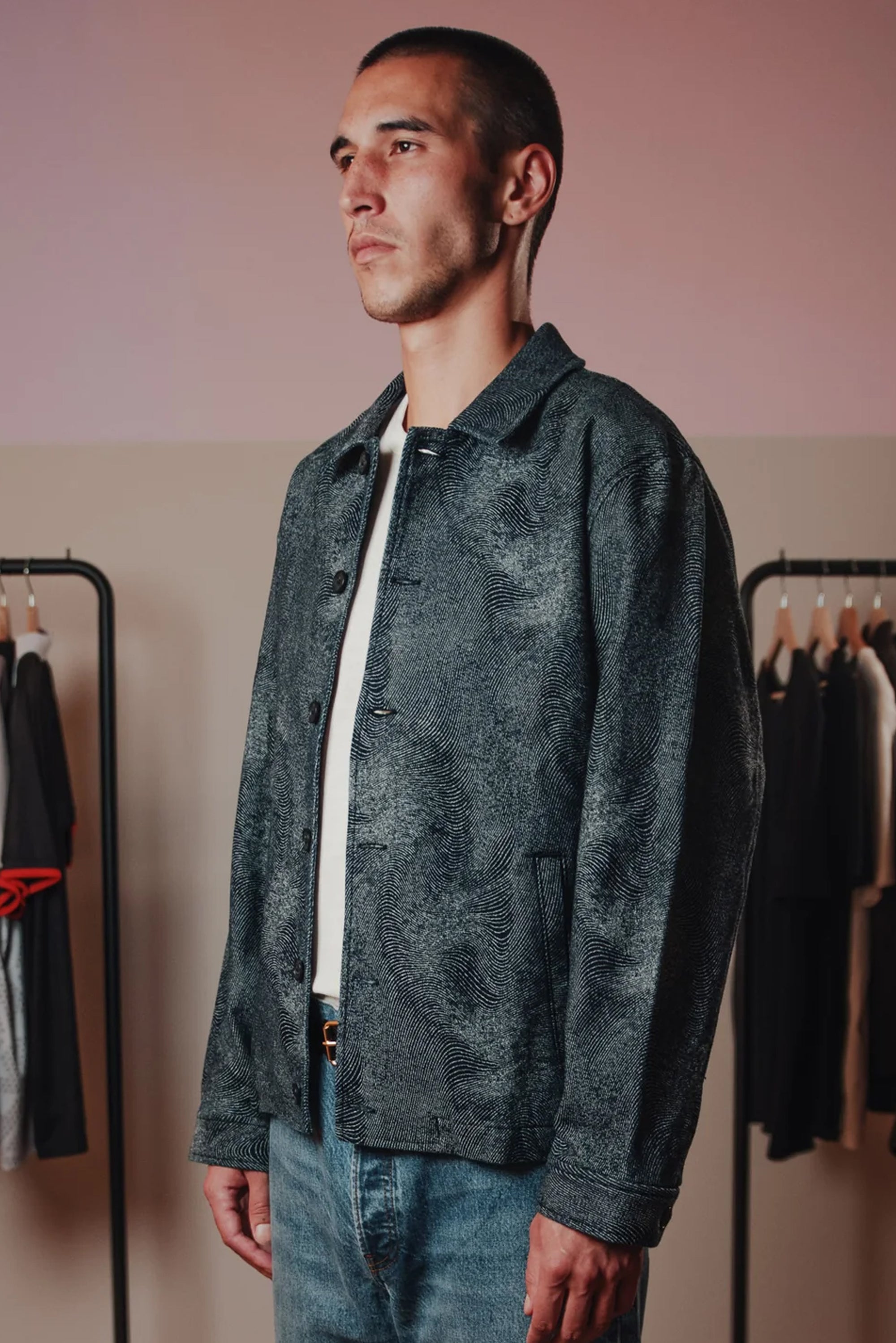 FRONT OFFICE Fingerprint Denim Jacket - Blue