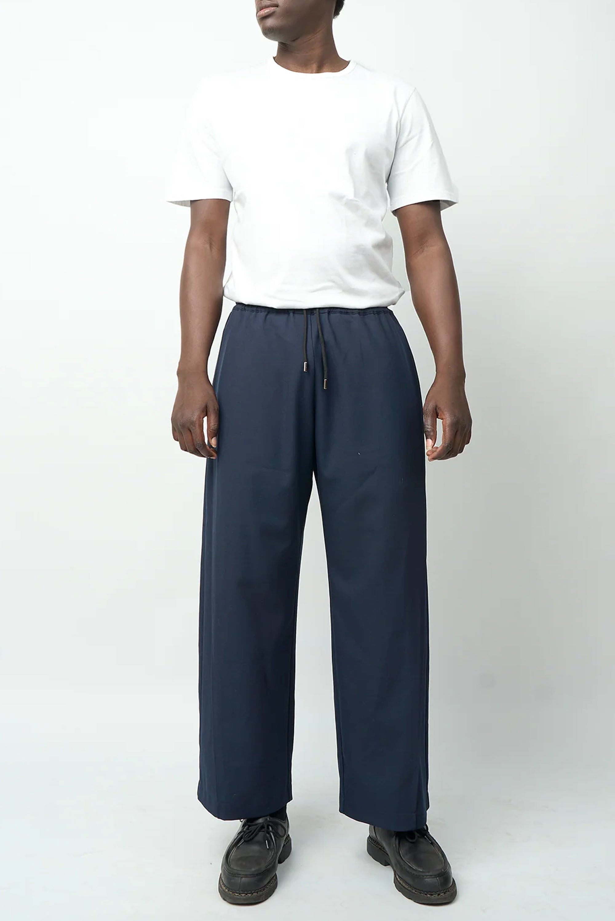 FRONT OFFICE Double Side-Pleated Track Pant - Navy